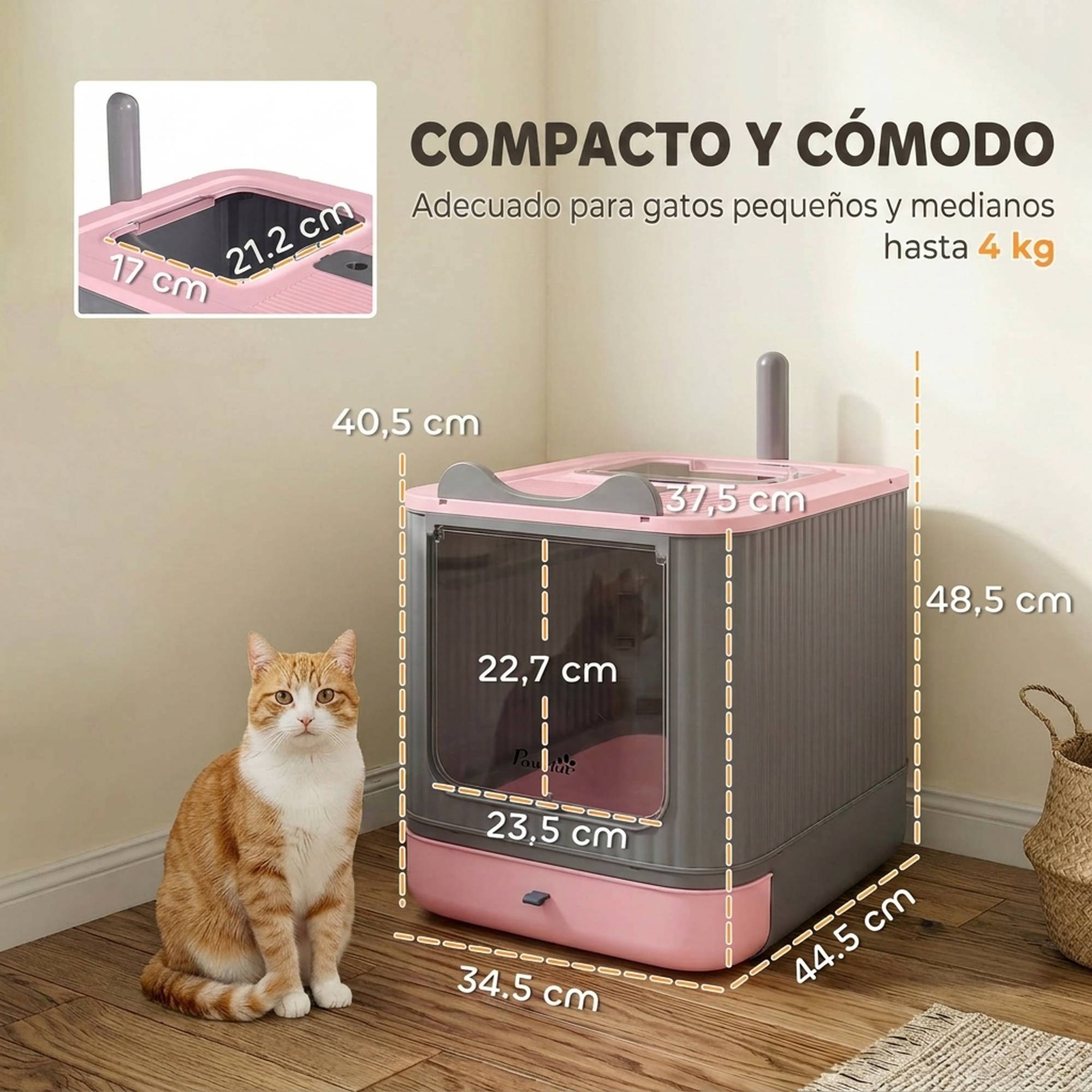 Bac à litière pour chat M avec couvercle à charnière, sortie par le haut, pelle, sacs désodorisants, facile à nettoyer, rose - Image 5