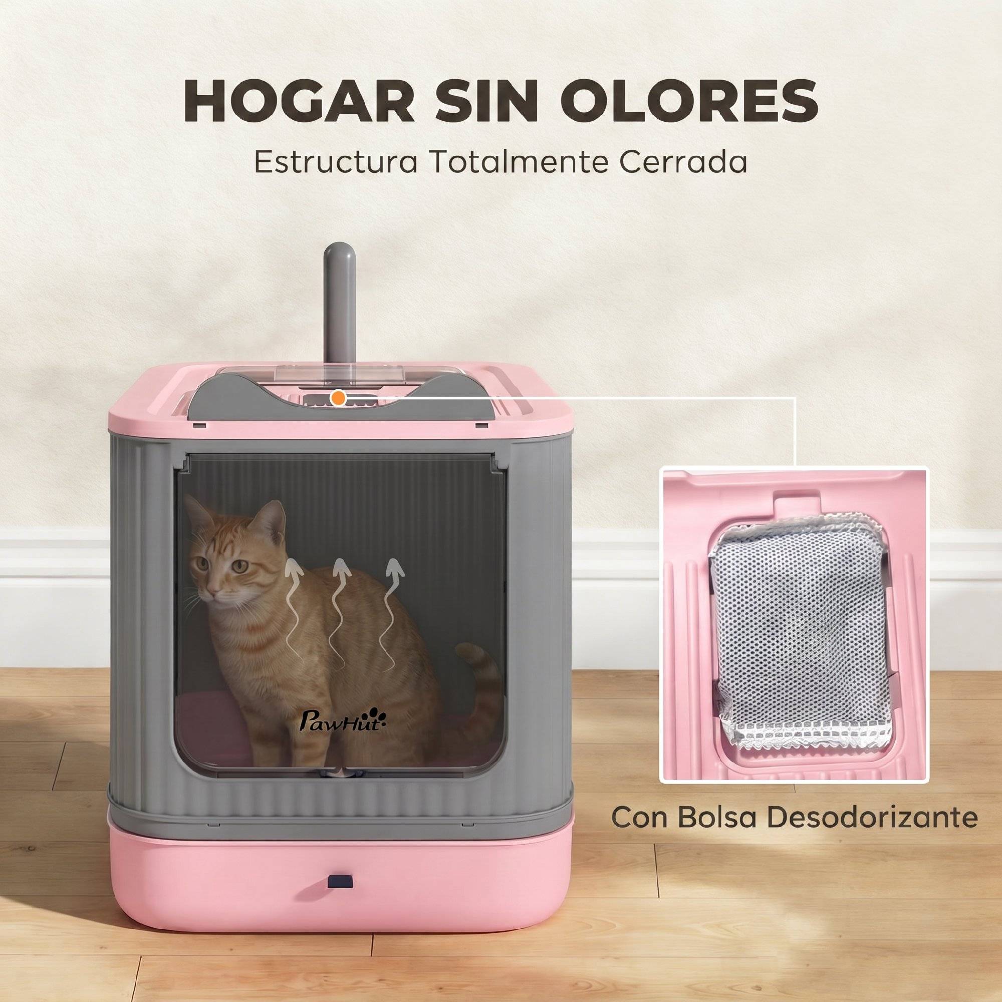 Bac à litière pour chat M avec couvercle à charnière, sortie par le haut, pelle, sacs désodorisants, facile à nettoyer, rose - Image 8