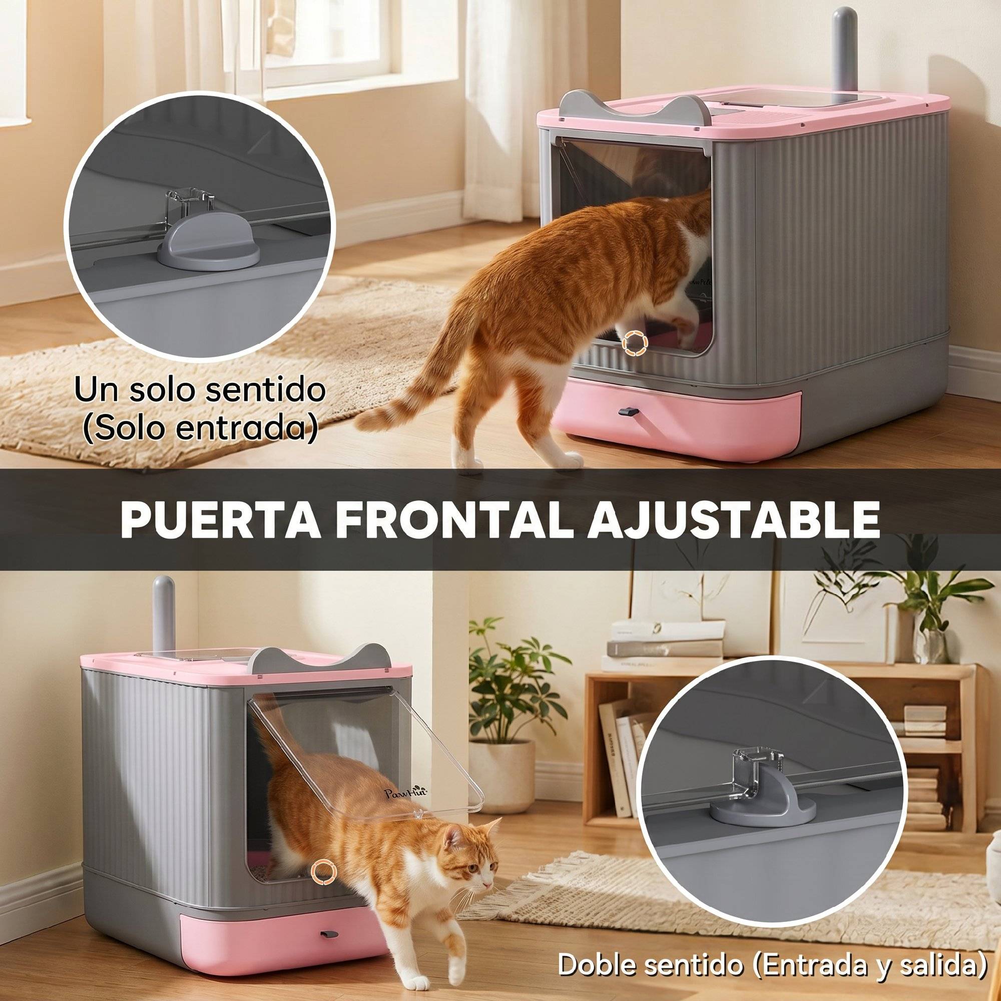 Bac à litière pour chat M avec couvercle à charnière, sortie par le haut, pelle, sacs désodorisants, facile à nettoyer, rose - Image 9