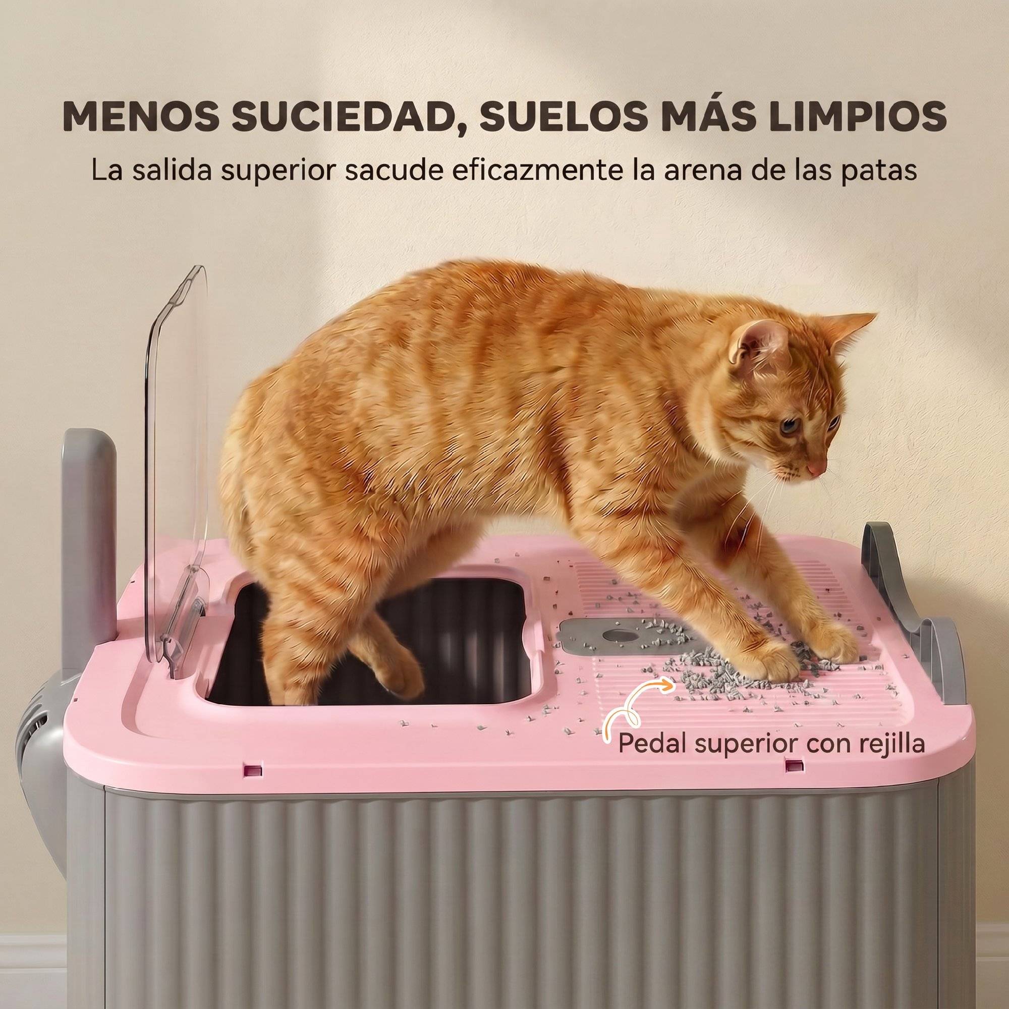 Bac à litière pour chat M avec couvercle à charnière, sortie par le haut, pelle, sacs désodorisants, facile à nettoyer, rose - Image 6
