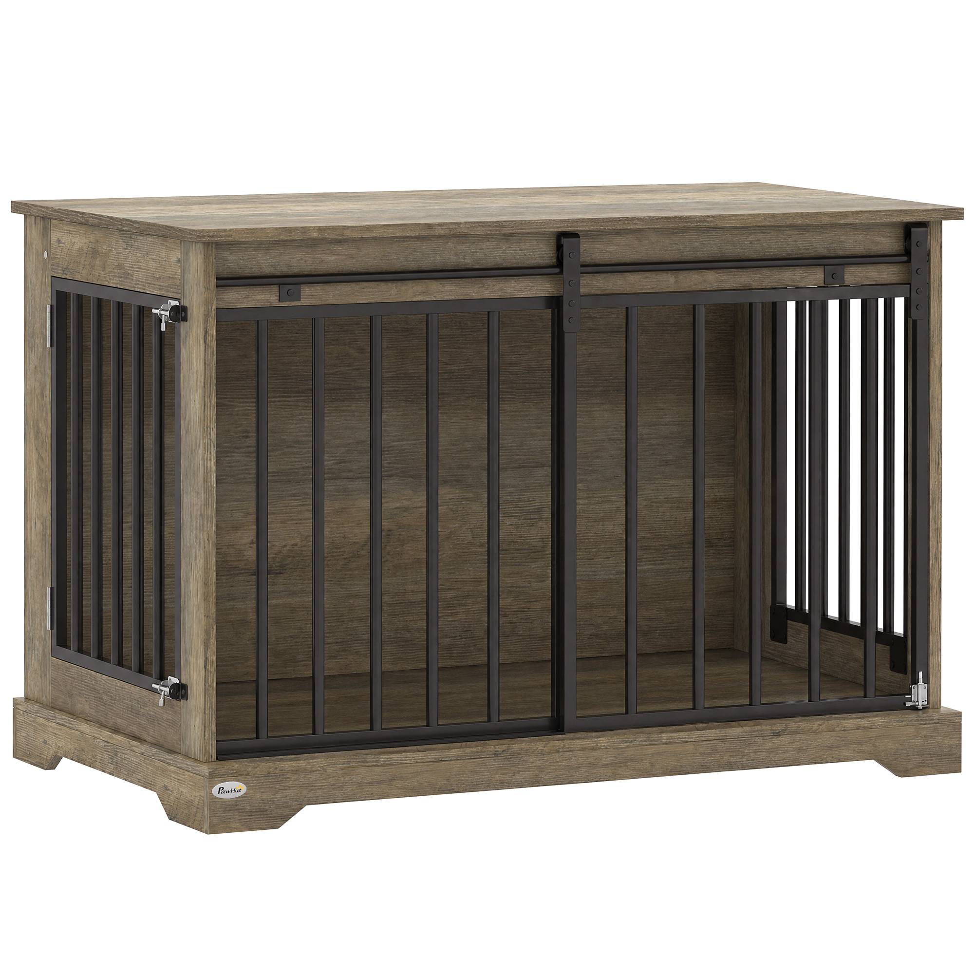 ComfortXL - Cage pour chien en acier et panneaux mélaminés gris 100 x 60 x 68 cm avec porte coulissante et table d'appoint - Image 10