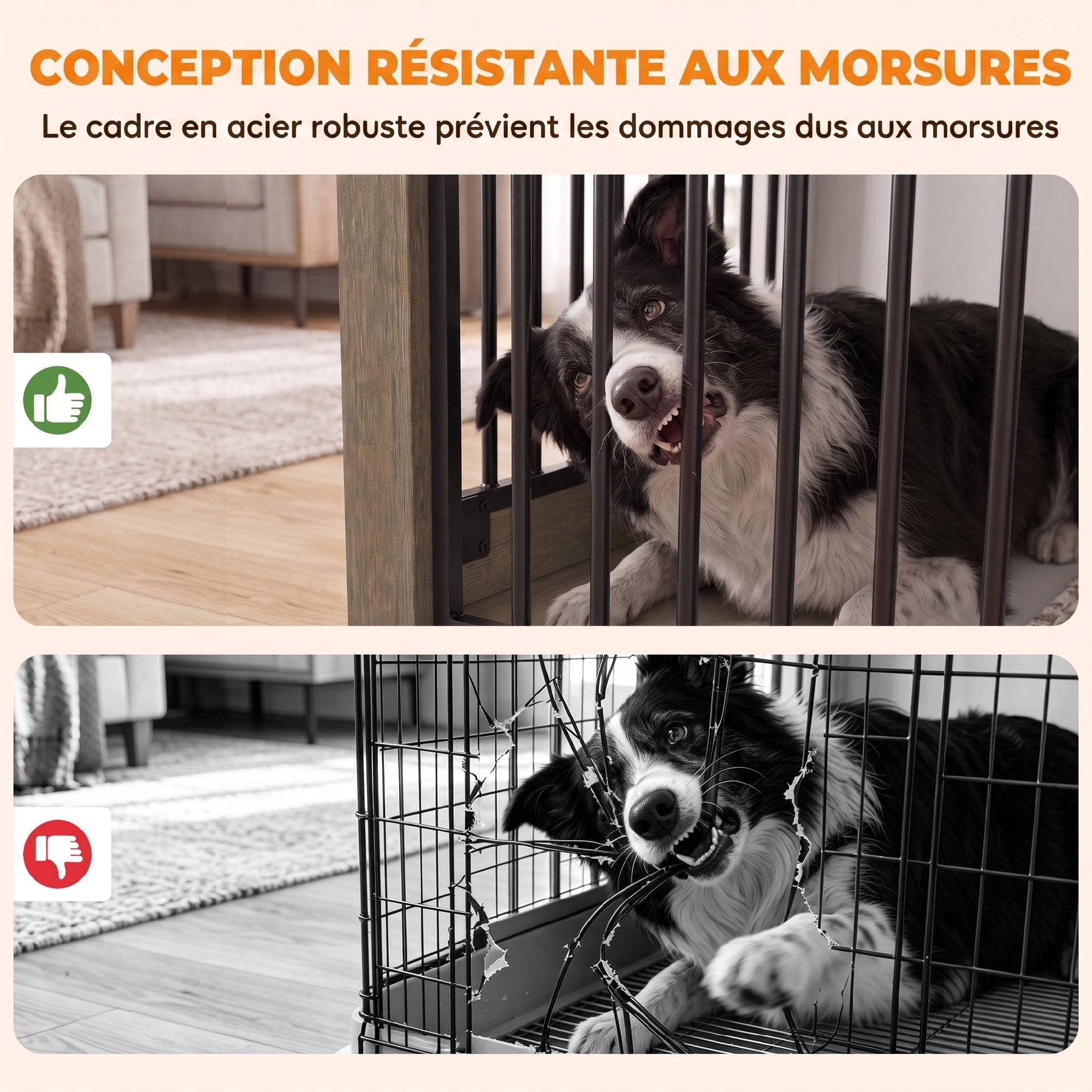 ComfortXL - Cage pour chien en acier et panneaux mélaminés gris 100 x 60 x 68 cm avec porte coulissante et table d'appoint - Image 6