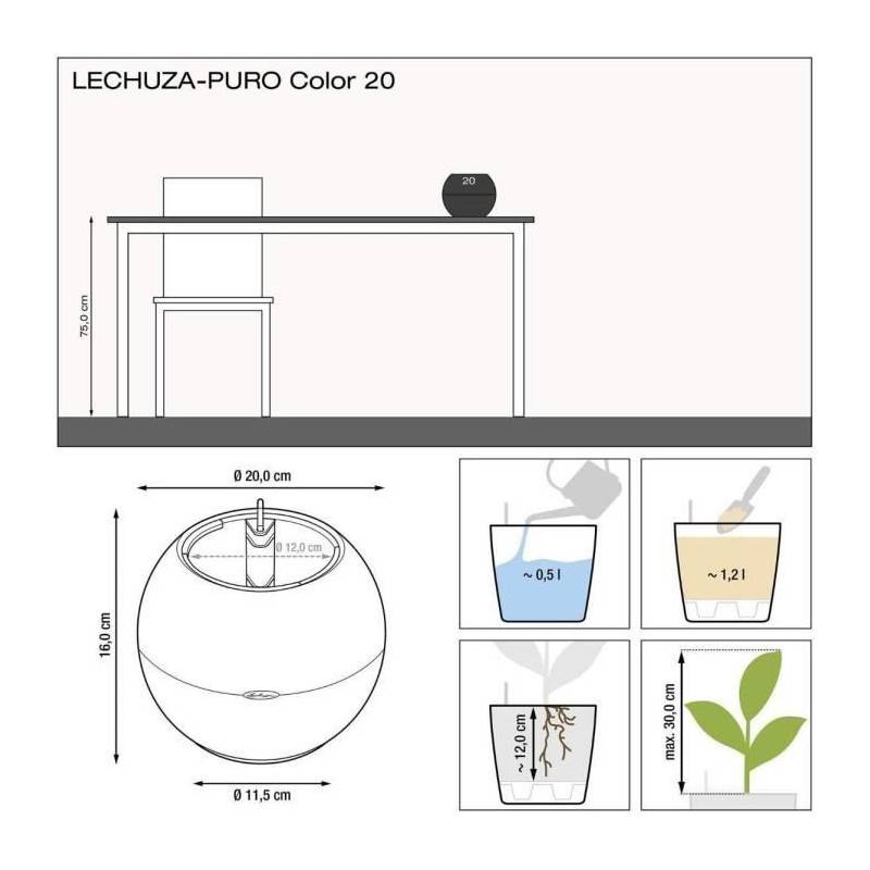 Lechuza - Lechuza Jardiniere Puro Color 50 All-in-one Diametre 50 Cm Ardoise 446116 - Image 3