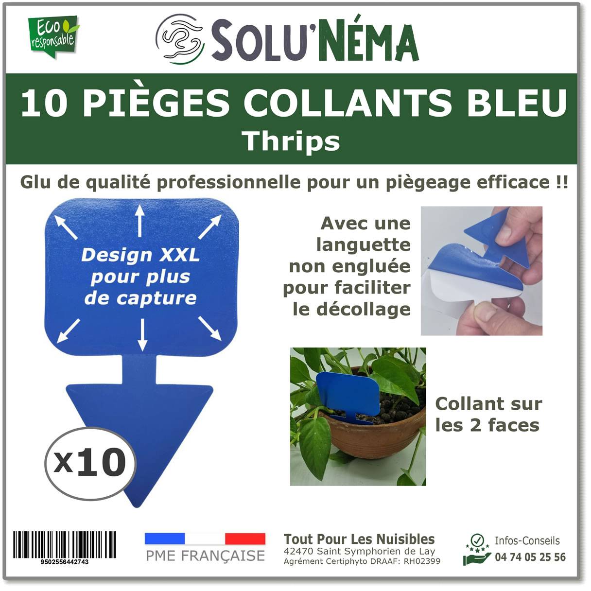 Solu'Néma - 10 Pièges Collants Bleus pour les Thrips, Moucherons, Design XXL - Image 1