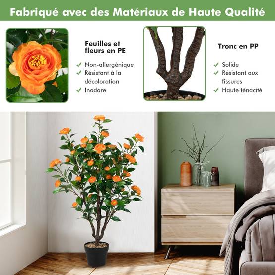 Fleur Artificielle Camélia 37 Têtes Résistantes aux UV 100 cm avec Pot Déco de Maison Nuptiale de Noce - Image 6