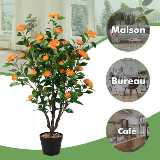 Fleur Artificielle Camélia 37 Têtes Résistantes aux UV 100 cm avec Pot Déco de Maison Nuptiale de Noce - Image 9