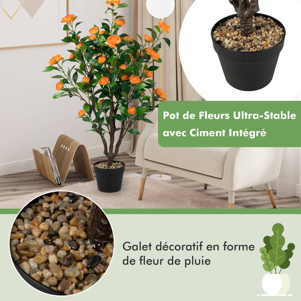 Fleur Artificielle Camélia 37 Têtes Résistantes aux UV 100 cm avec Pot Déco de Maison Nuptiale de Noce - Image 7