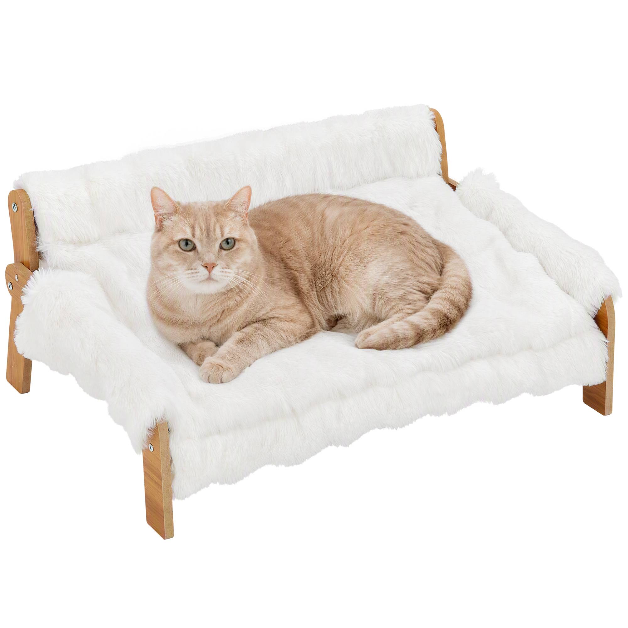 ComfortXL - Canapé pour chien et chat en MDF et peluche blanche 70 x 47 x 30 cm pour intérieur avec coussin amovible - Image 2