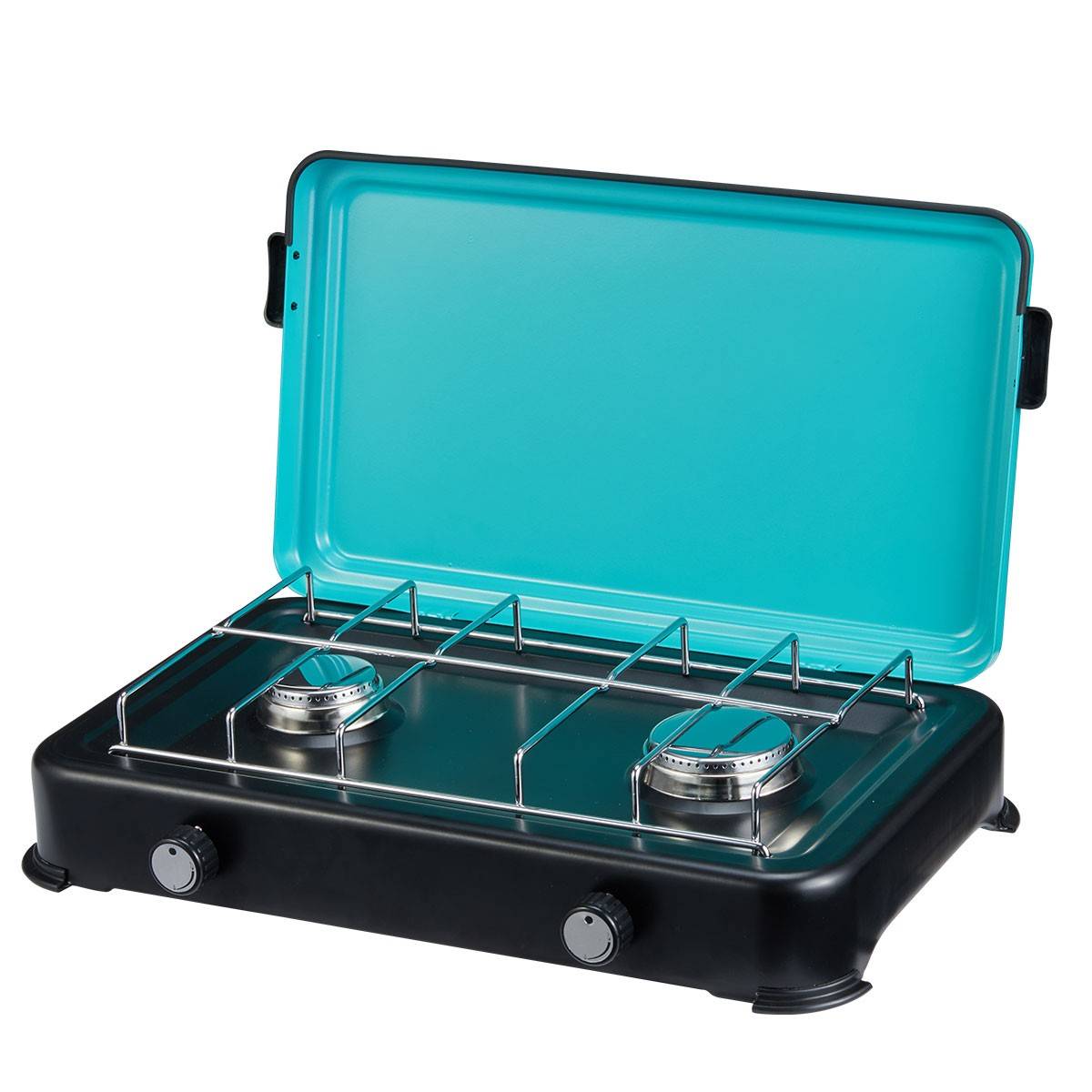 Plaque de cuisson gaz portable 2 feux 2350W Table de Cuisson Butane/Propane Bruleurs inox Couvercle amovible INTEC - Image 1