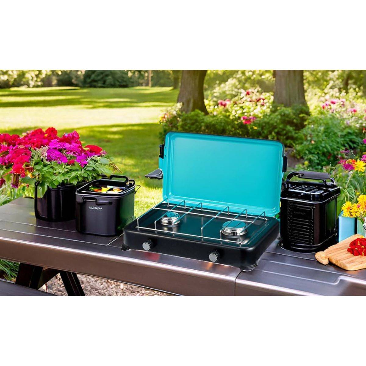 Plaque de cuisson gaz portable 2 feux 2350W Table de Cuisson Butane/Propane Bruleurs inox Couvercle amovible INTEC - Image 3