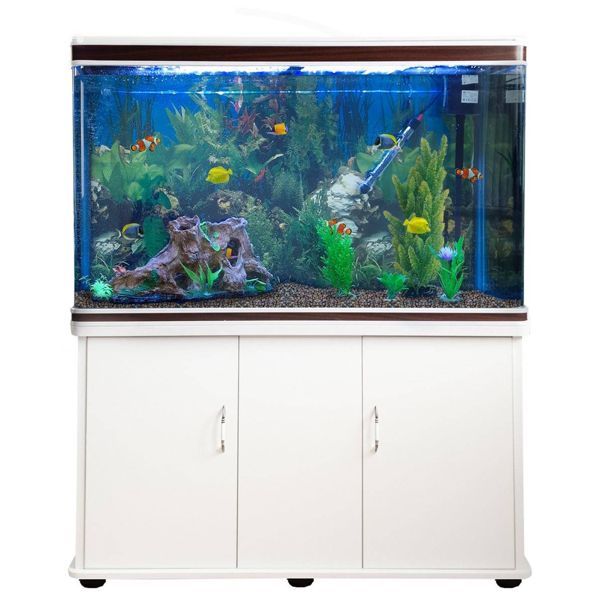 Monstershop - Aquarium Blanc avec Meuble de support Blanc assorti et Gravier Naturel - Image 1