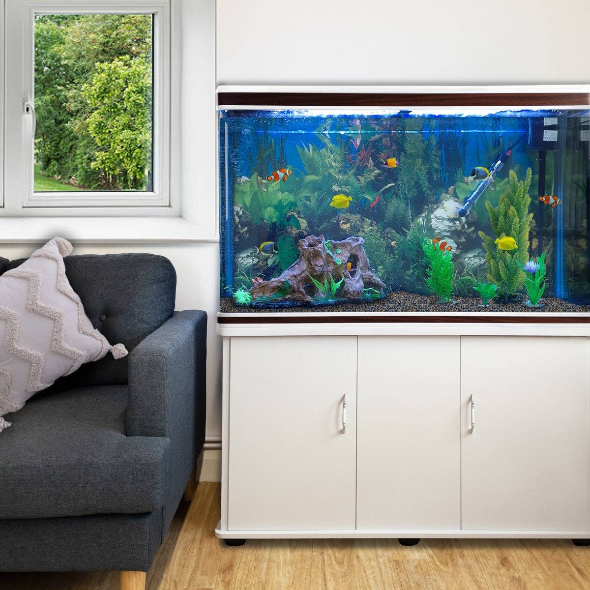 Monstershop - Aquarium Blanc avec Meuble de support Blanc assorti et Gravier Naturel - Image 2