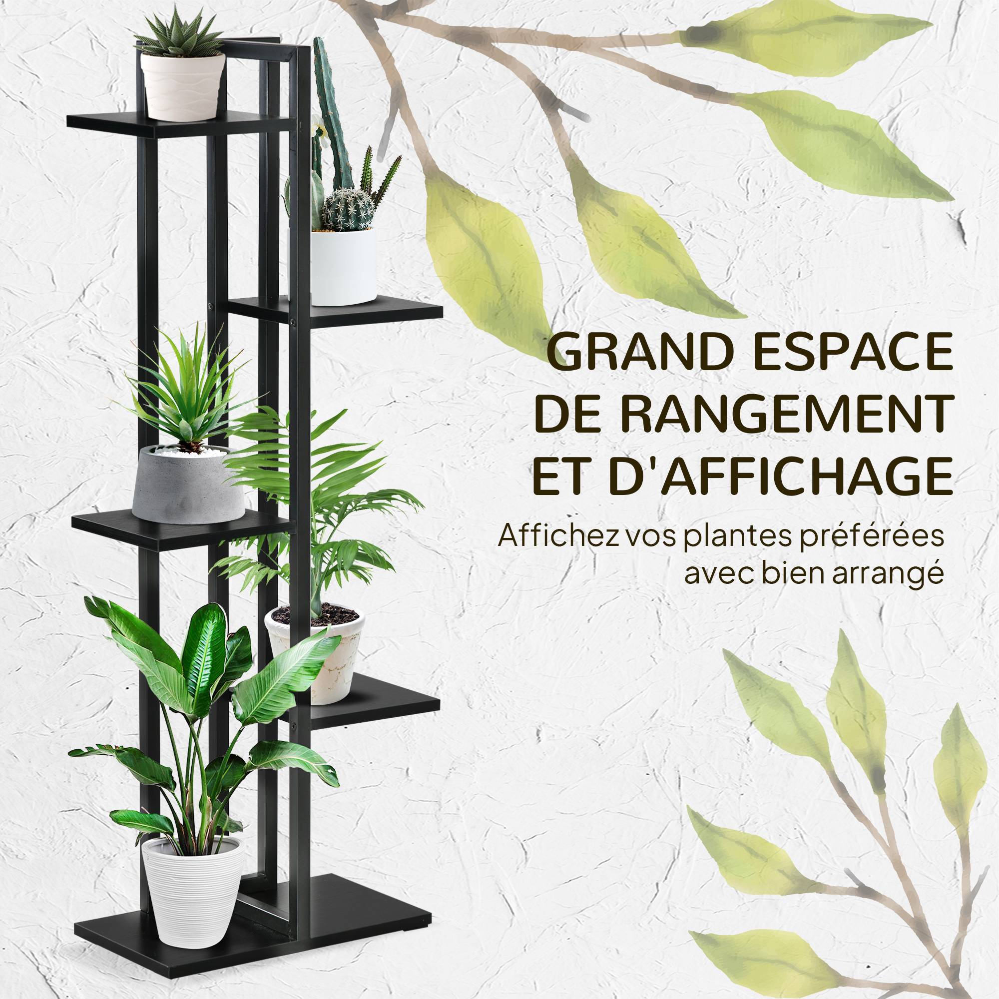 Sans Marque - Étagère à fleurs en acier 5 niveaux intérieur et extérieur support de plantes pour jardin balcon salon 40x22x113cm noir - Image 6