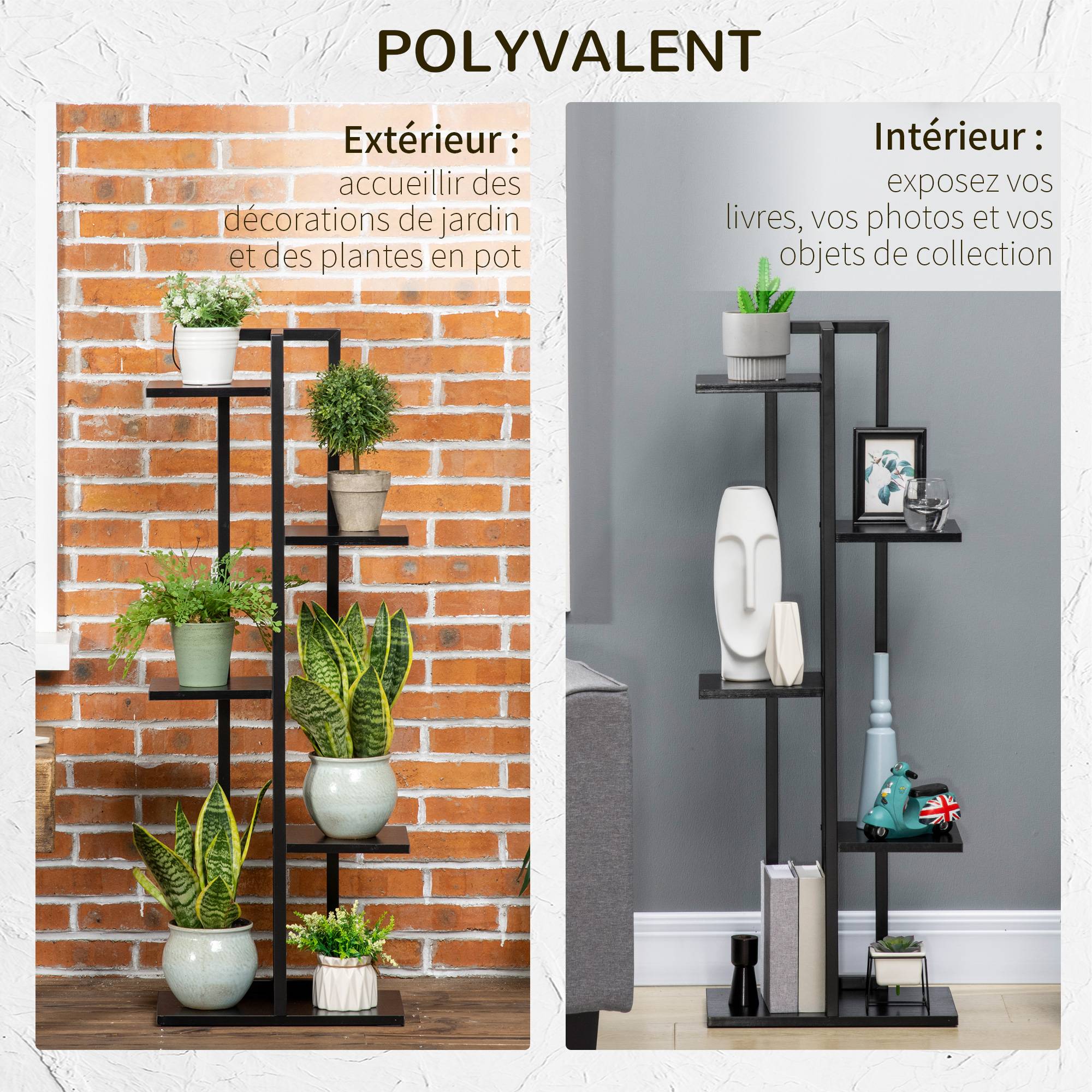 Sans Marque - Étagère à fleurs en acier 5 niveaux intérieur et extérieur support de plantes pour jardin balcon salon 40x22x113cm noir - Image 8