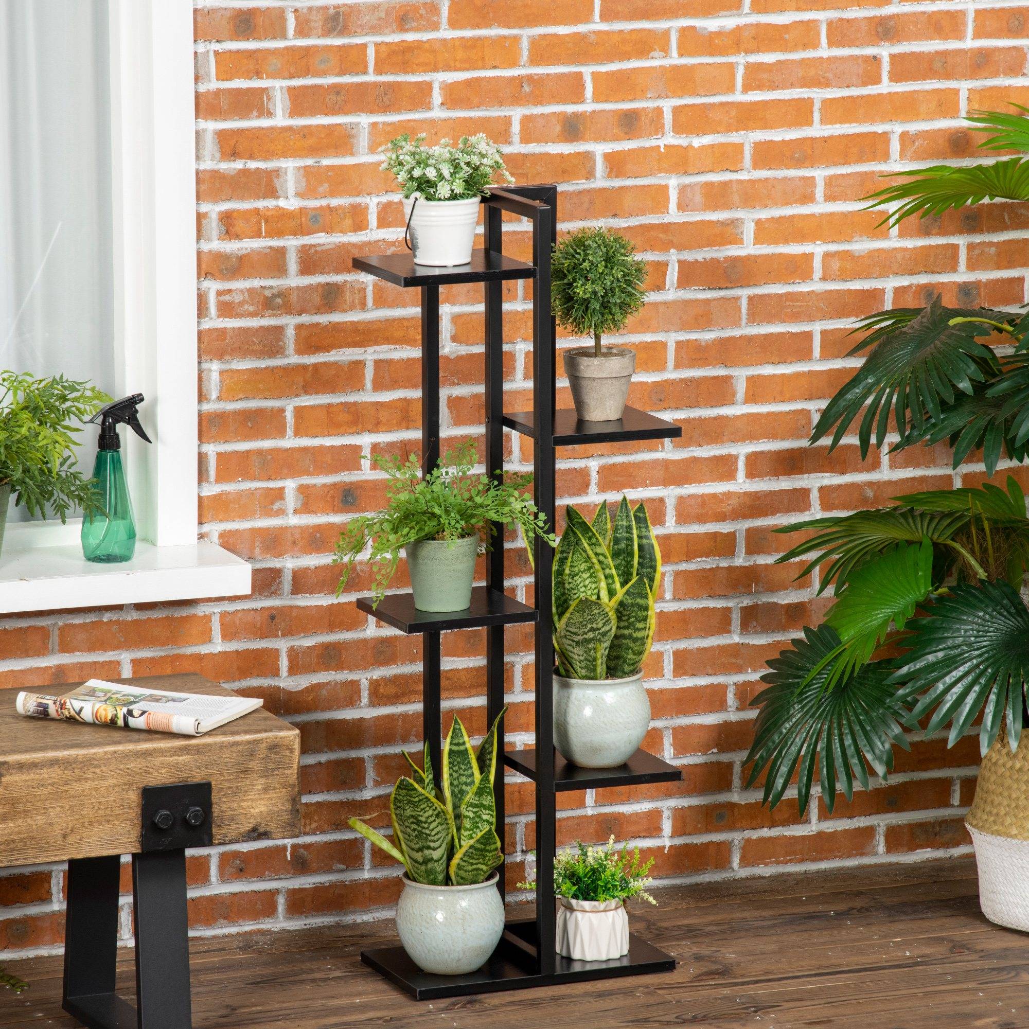 Sans Marque - Étagère à fleurs en acier 5 niveaux intérieur et extérieur support de plantes pour jardin balcon salon 40x22x113cm noir - Image 3