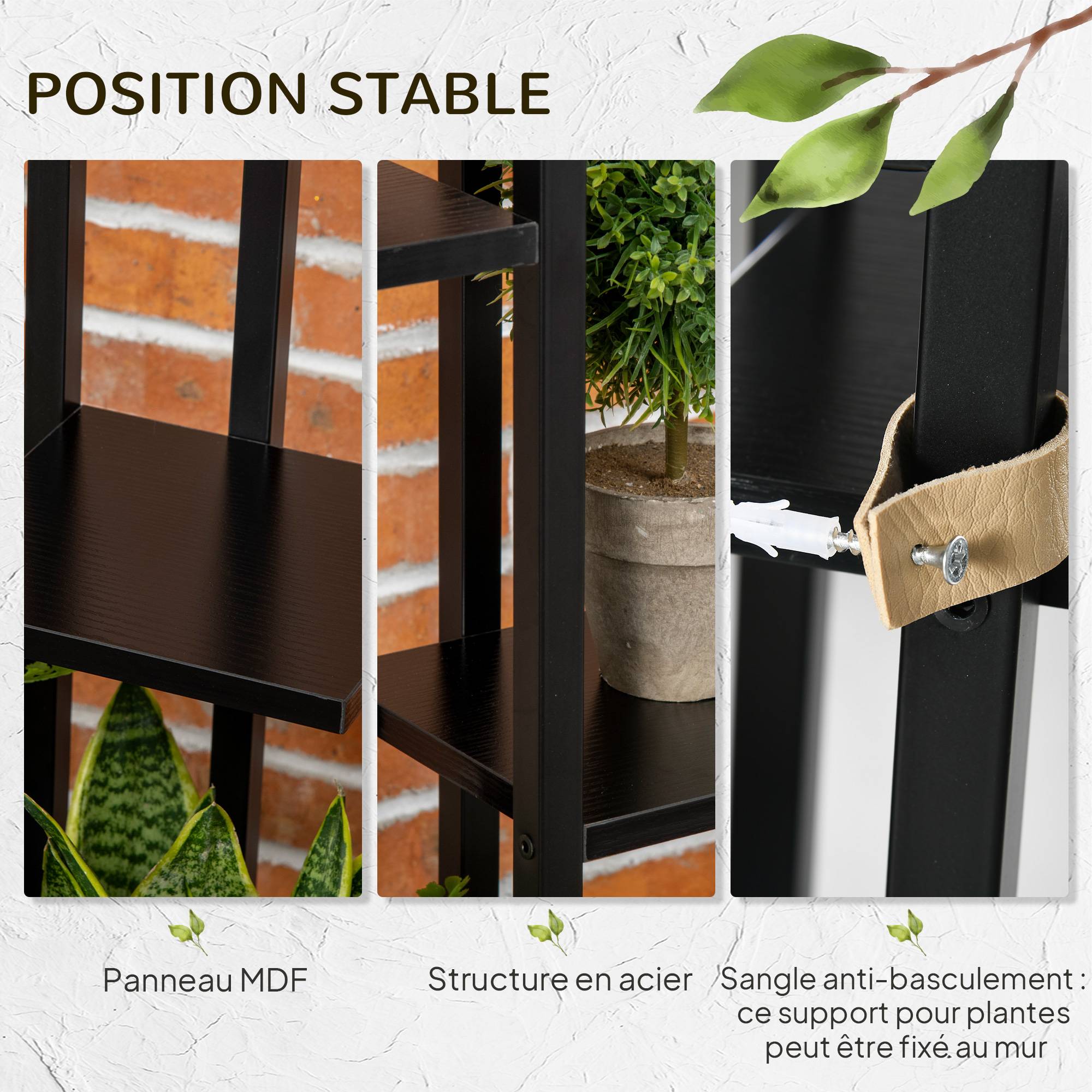 Sans Marque - Étagère à fleurs en acier 5 niveaux intérieur et extérieur support de plantes pour jardin balcon salon 40x22x113cm noir - Image 7