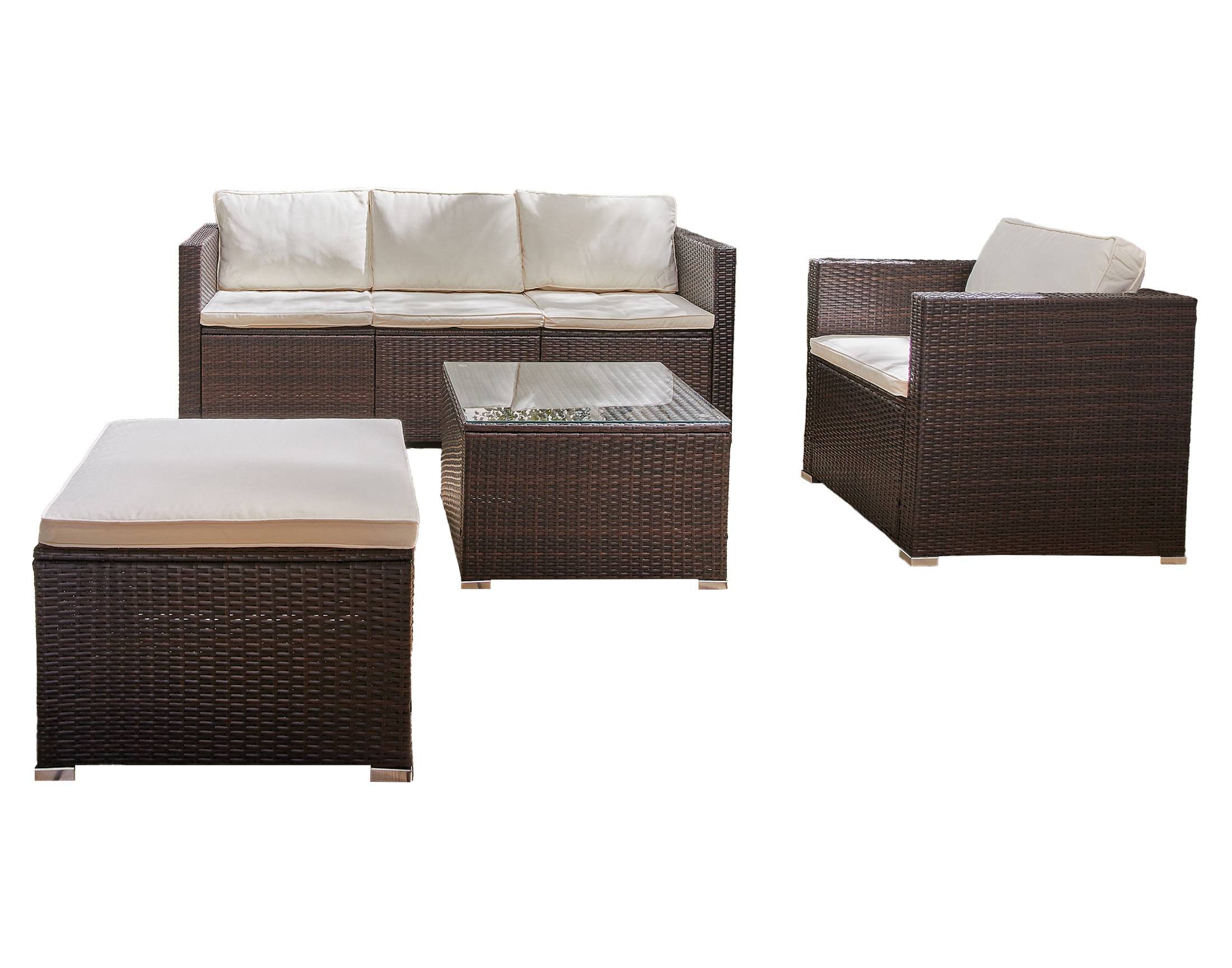 Best Mobilier - Wanaka - salon bas de jardin 5 places - résine tressée et coussins beiges - Best Mobilier - Image 1