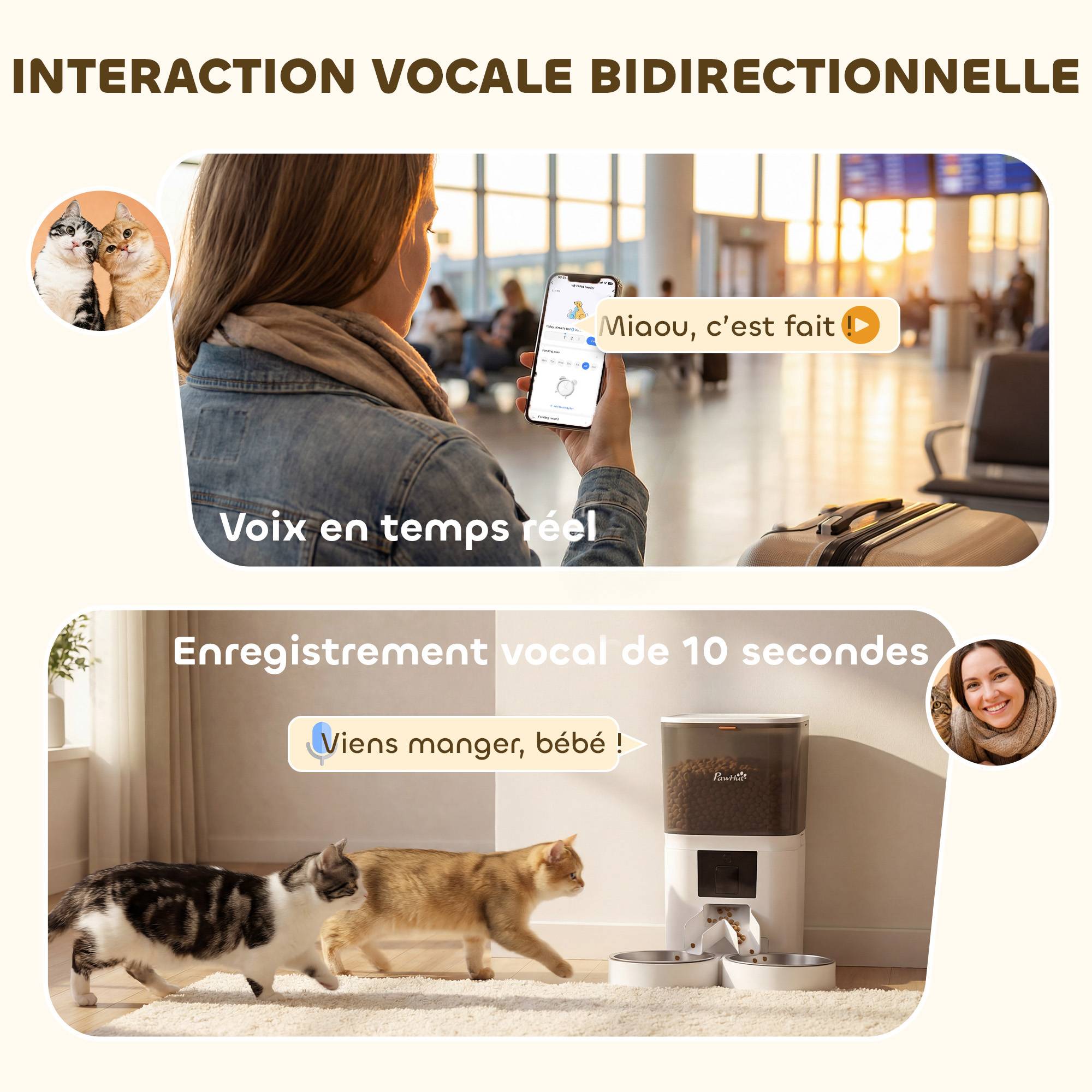 Sans Marque - Distributeur Croquettes Chat Automatique 2 Animaux 6L Double Bol Inox WiFi Tuya App ABS 37x36x35cm Blanc - Image 9