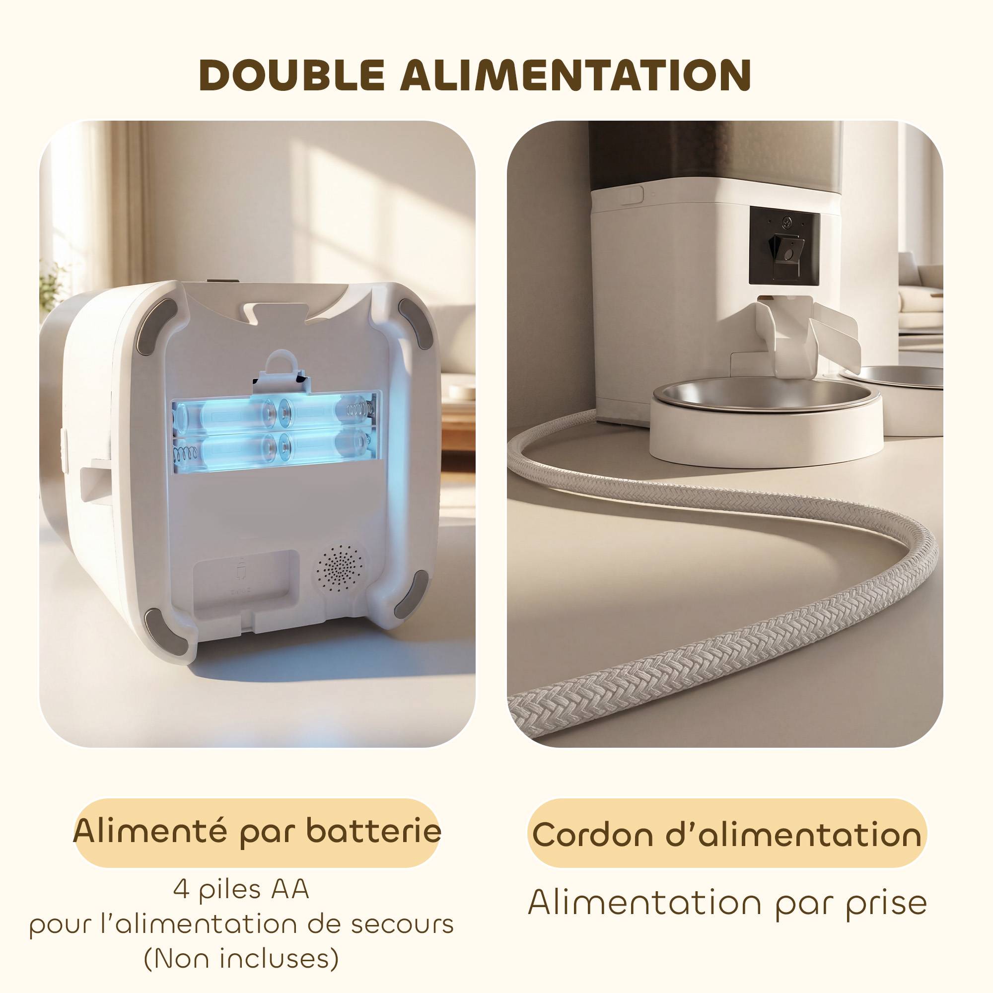 Sans Marque - Distributeur Croquettes Chat Automatique 2 Animaux 6L Double Bol Inox WiFi Tuya App ABS 37x36x35cm Blanc - Image 10