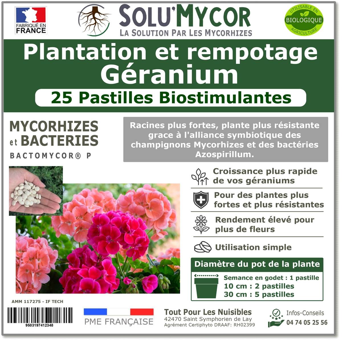 SoluMycor 25 Pastilles Biostimulantes Géraniums Semis et Plantation Favorise le Développement Racinaire