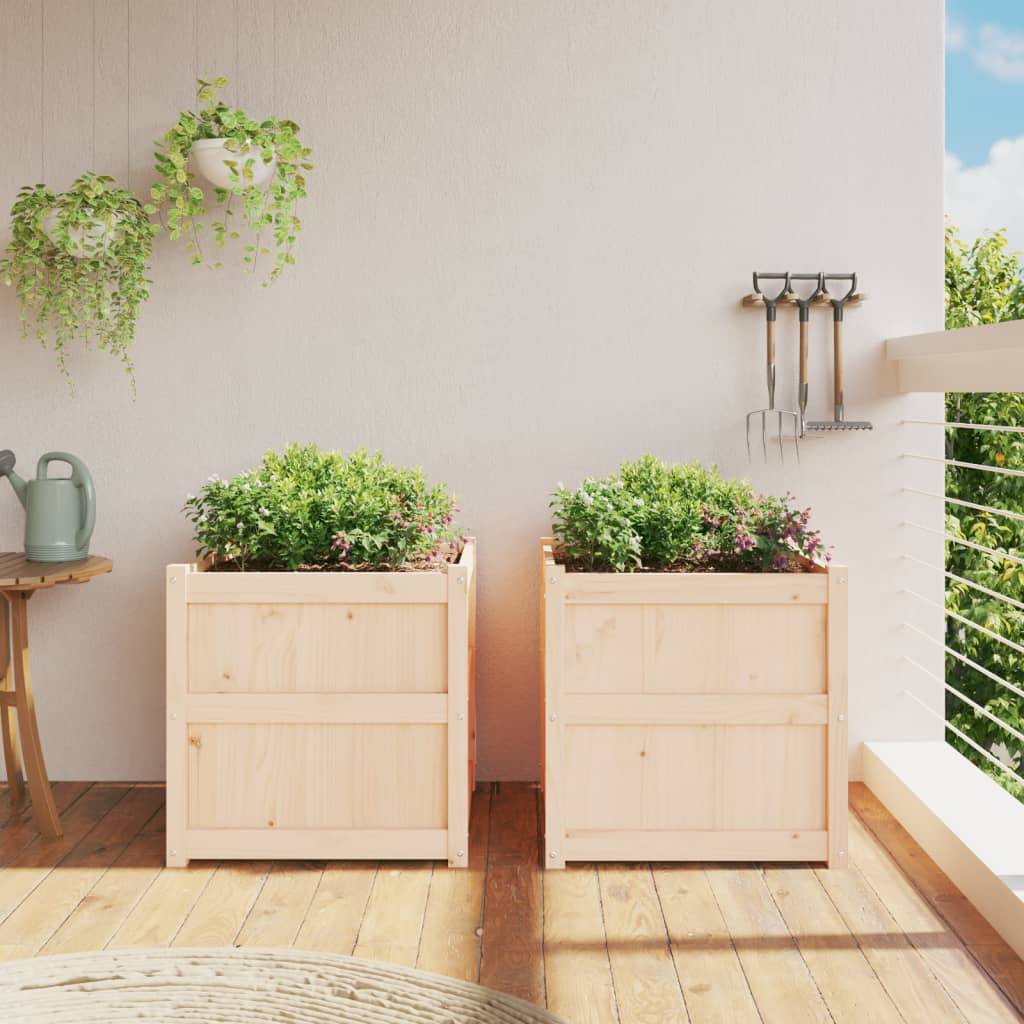 Lot de 2 Jardinières - Bacs à fleurs - Pots de fleurs bois de pin massif-JU11104 - Image 3
