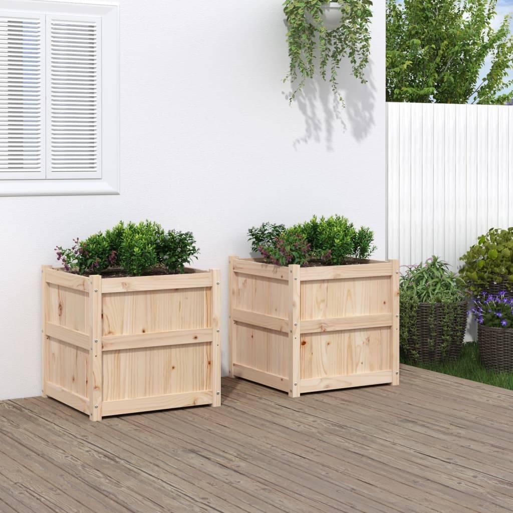 Lot de 2 Jardinières - Bacs à fleurs - Pots de fleurs bois de pin massif-JU11104 - Image 2