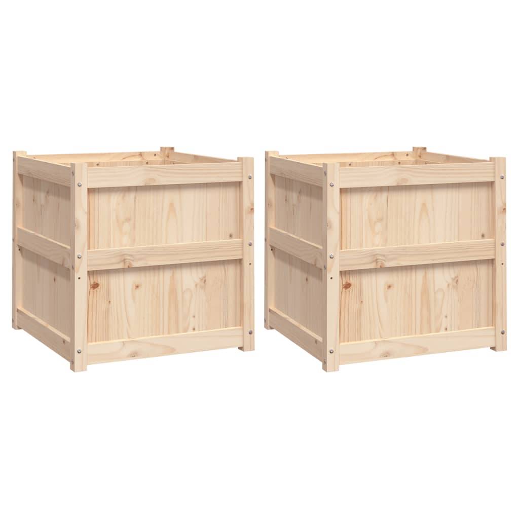 Lot de 2 Jardinières - Bacs à fleurs - Pots de fleurs bois de pin massif-JU11104 - Image 1