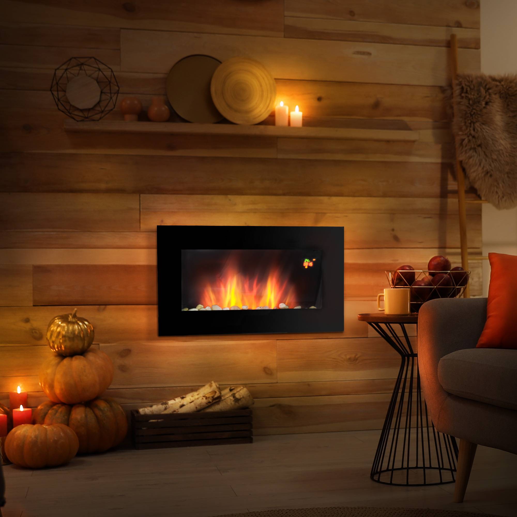 Sans Marque - Cheminée murale électrique, 1000W/2000W, effet de feu LED, télécommande, look élégant, avec fonction de chauffage - Image 4