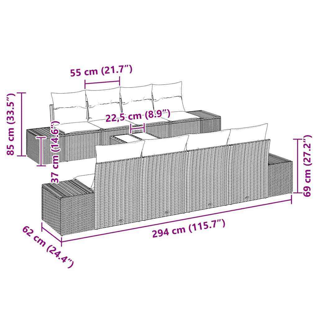 ComfortXL - Set Canapé Extérieur 8 Éléments Polyrotin Table Ajustable Repas Rangement Coussins Inclus Marron Crème – ComfortXL Outdoor Living - Image 7