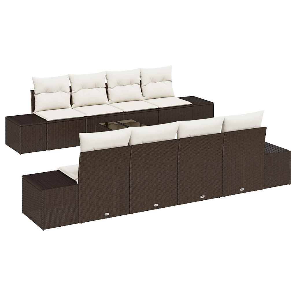ComfortXL - Set Canapé Extérieur 8 Éléments Polyrotin Table Ajustable Repas Rangement Coussins Inclus Marron Crème – ComfortXL Outdoor Living - Image 2