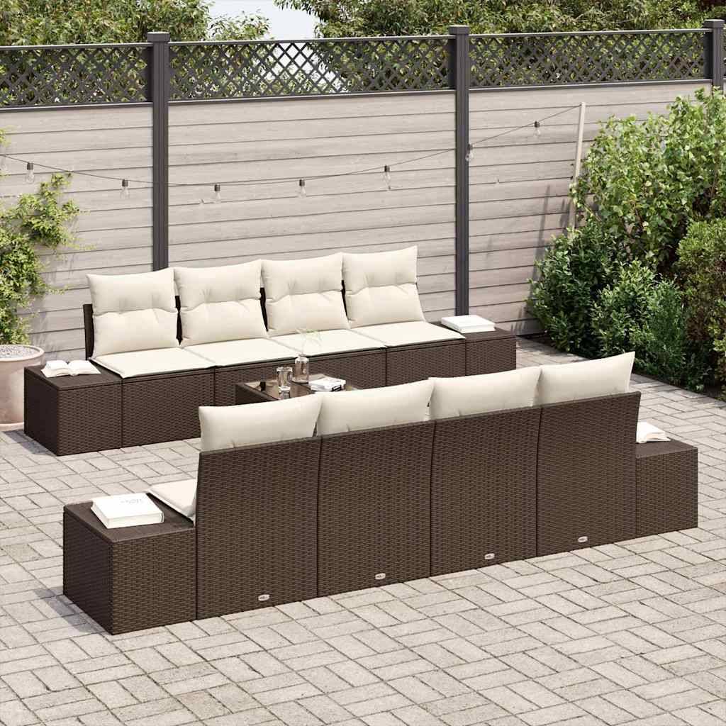 ComfortXL - Set Canapé Extérieur 8 Éléments Polyrotin Table Ajustable Repas Rangement Coussins Inclus Marron Crème – ComfortXL Outdoor Living - Image 3
