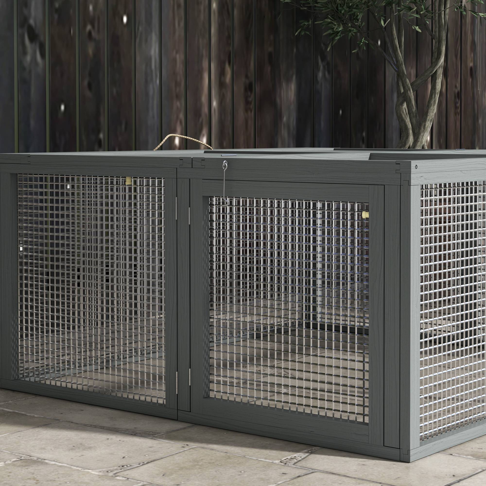 Cage petits animaux, lapins, toit ouvrant, sapin, 110 x 105 x 50 cm, gris - Image 10