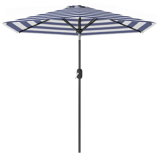 Parasol de jardin Ø230 x 216 cm, ouverture manuelle, angle réglable et imperméable, pour terrasse et piscine, bleu et blanc. - Image 2
