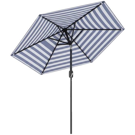 Parasol de jardin Ø230 x 216 cm, ouverture manuelle, angle réglable et imperméable, pour terrasse et piscine, bleu et blanc. - Image 1