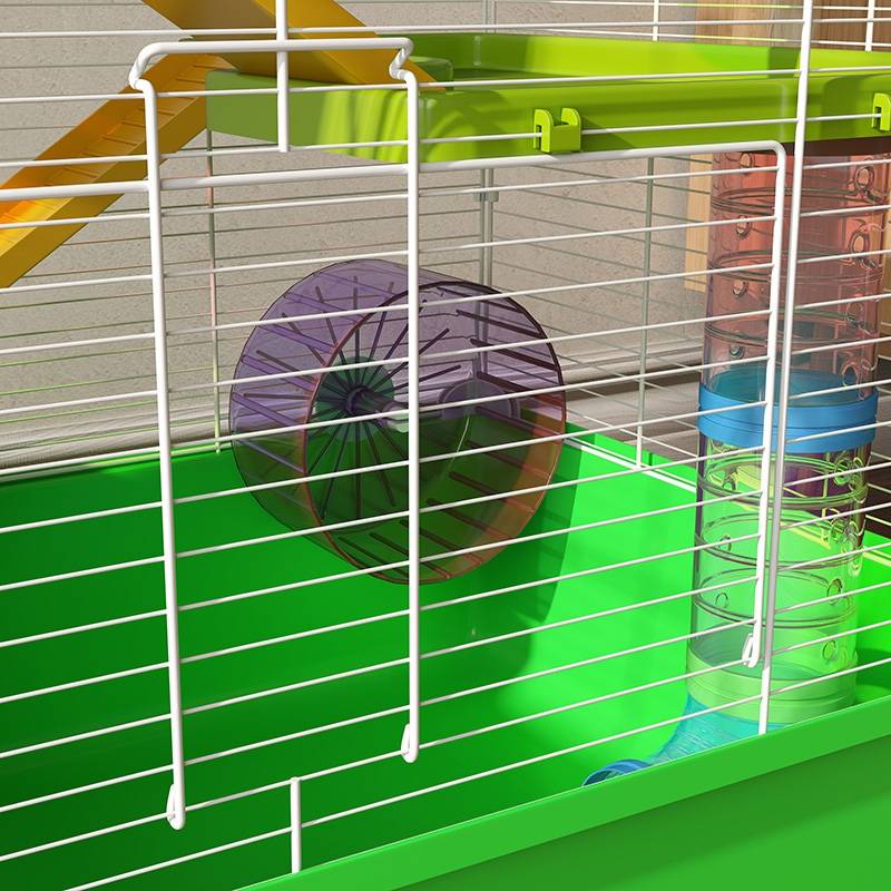 Grande cage hamster acier pour rongeurs 5 niveaux avec tunnel et roue 59x36x69cm vert - ComfortXL Outdoor Living - Image 10