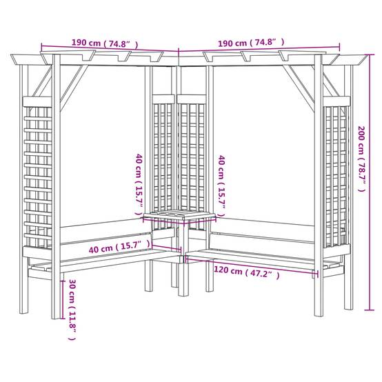 Pergola d'Angle avec Banc Intégré Pin Imprégné 190x190x200cm - ComfortXL Outdoor Living - Image 6
