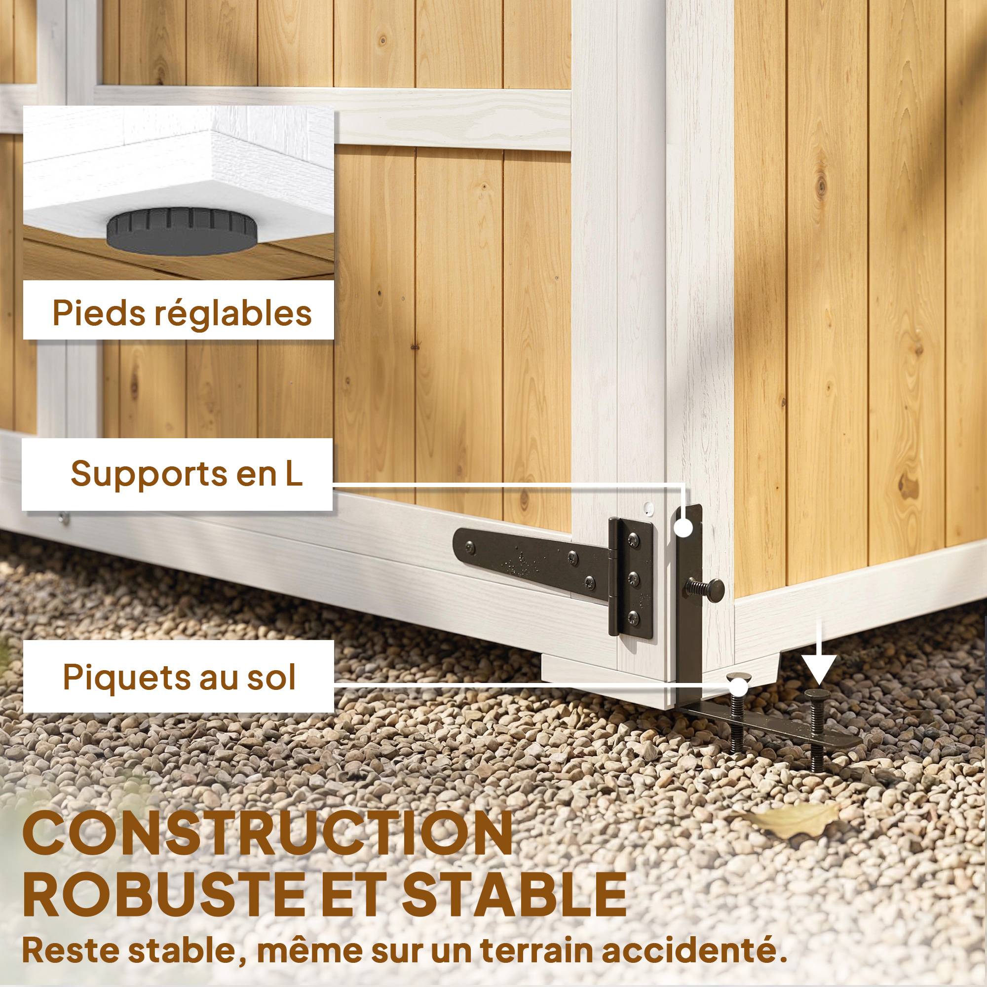 Armoire de Jardin Abri de Jardin Étanche avec Toit en Métal Double Porte pour Outils de Jardinage 105x55x179cm Naturel - Image 8