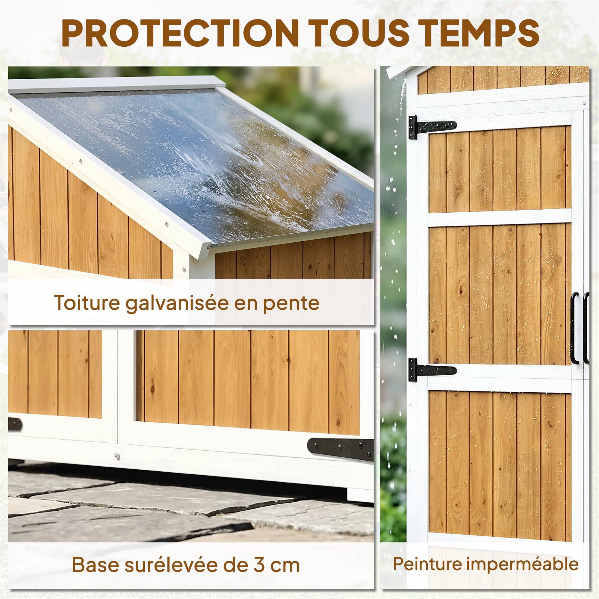 Armoire de Jardin Abri de Jardin Étanche avec Toit en Métal Double Porte pour Outils de Jardinage 105x55x179cm Naturel - Image 7