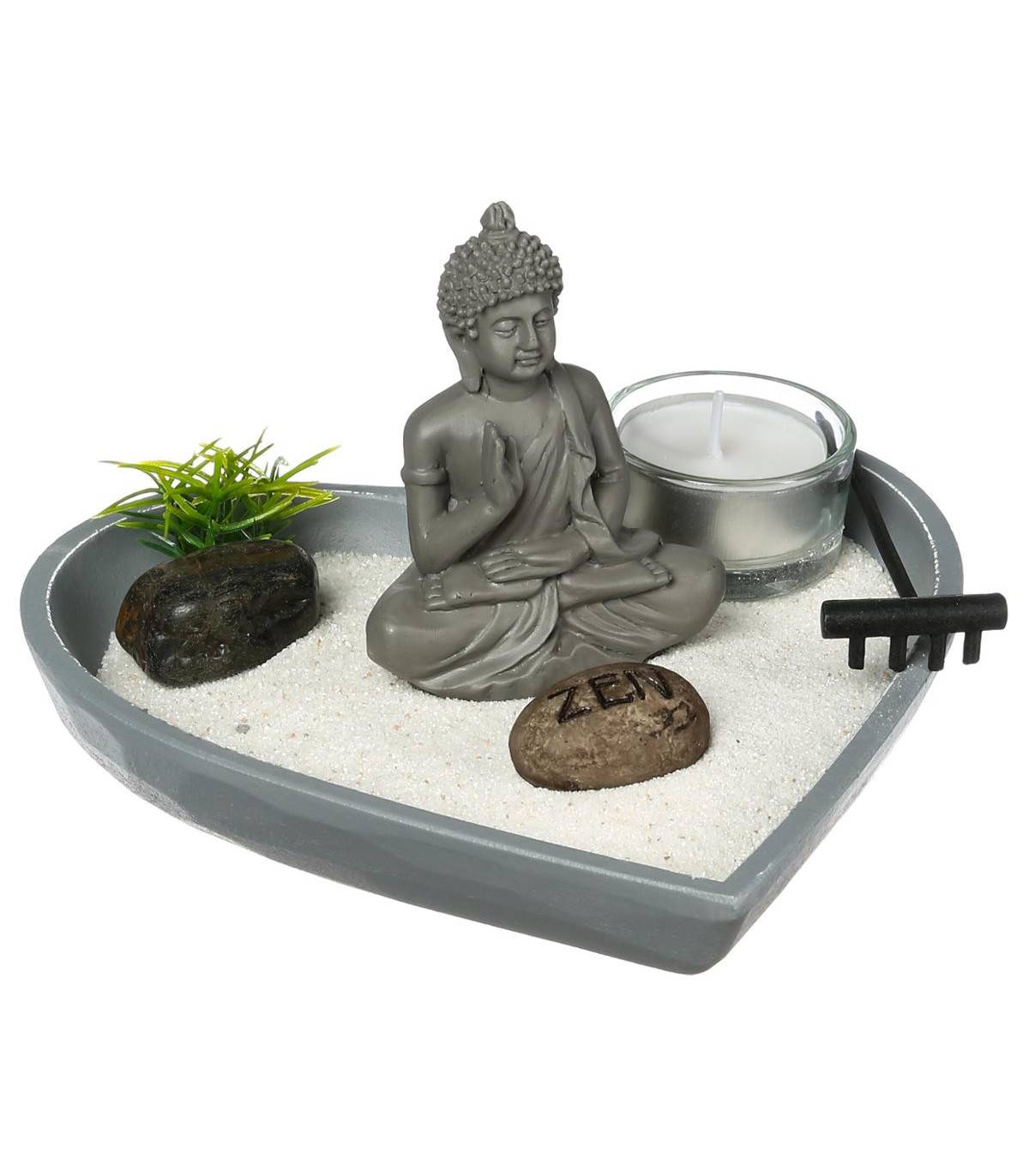 Jardin Zen Coeur Bouddha sur un plateau avec décoration - Image 1