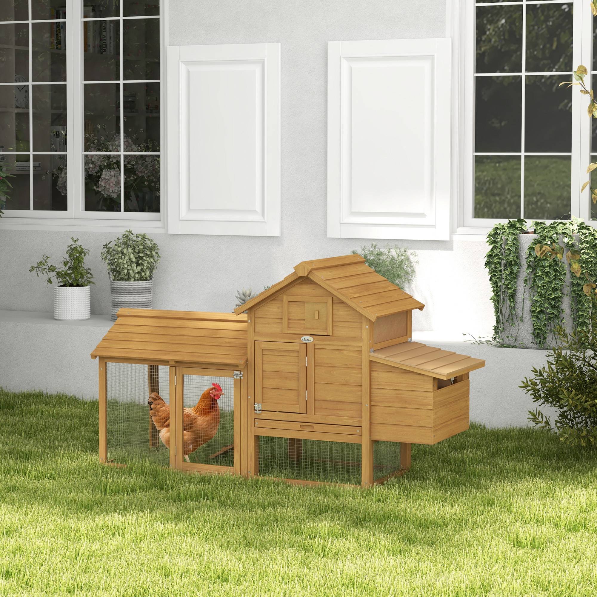 Poulailler préfabriqué en bois pour 2 poules, enclos et nichoir de couvée, 151,5x54x87 cm - Image 4