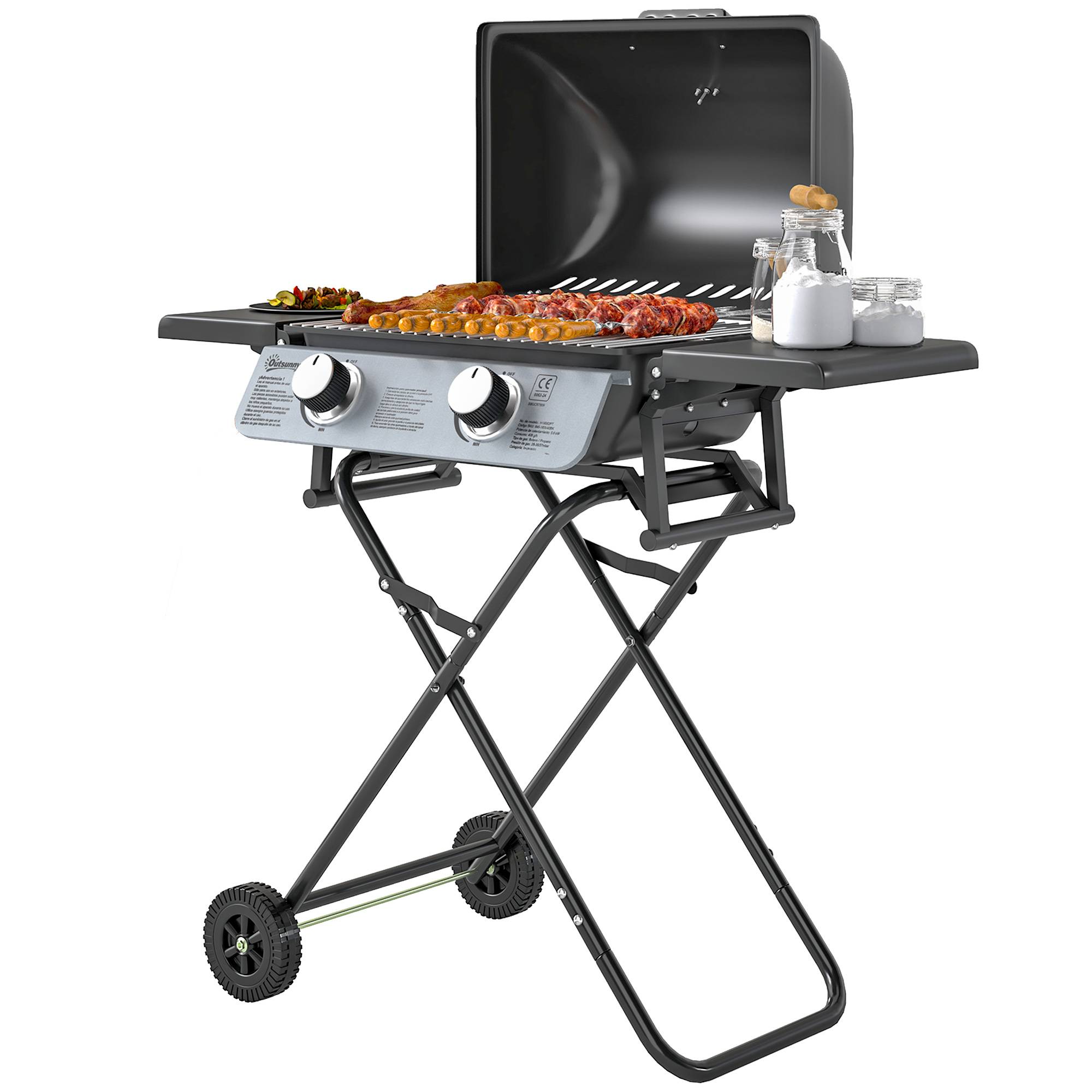 ComfortXL - Barbecue gaz portable acier noir 101 x 50 x 102 cm 2 brûleurs 5,6 kW avec roues - ComfortXL Outdoor Living - Image 1