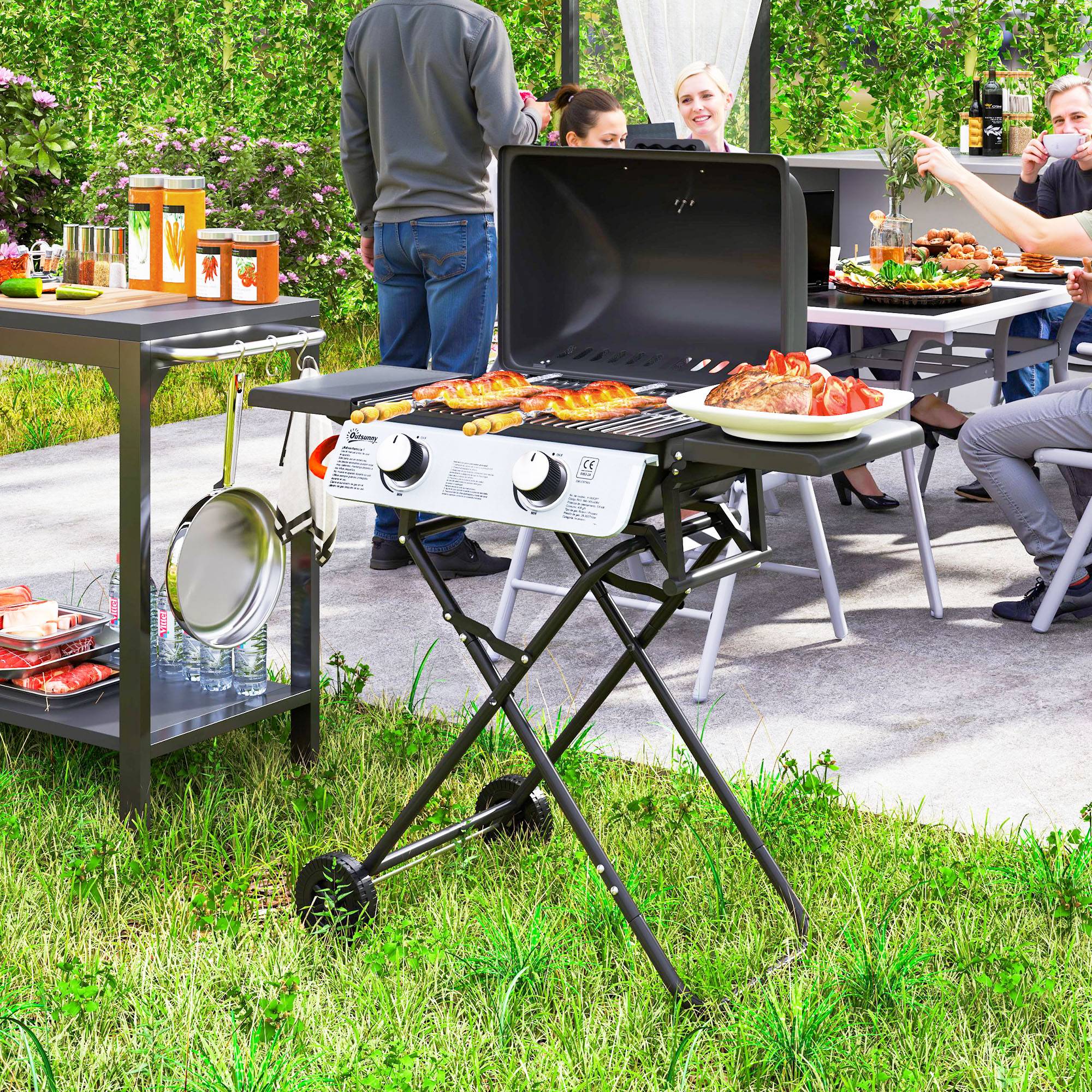 ComfortXL - Barbecue gaz portable acier noir 101 x 50 x 102 cm 2 brûleurs 5,6 kW avec roues - ComfortXL Outdoor Living - Image 2