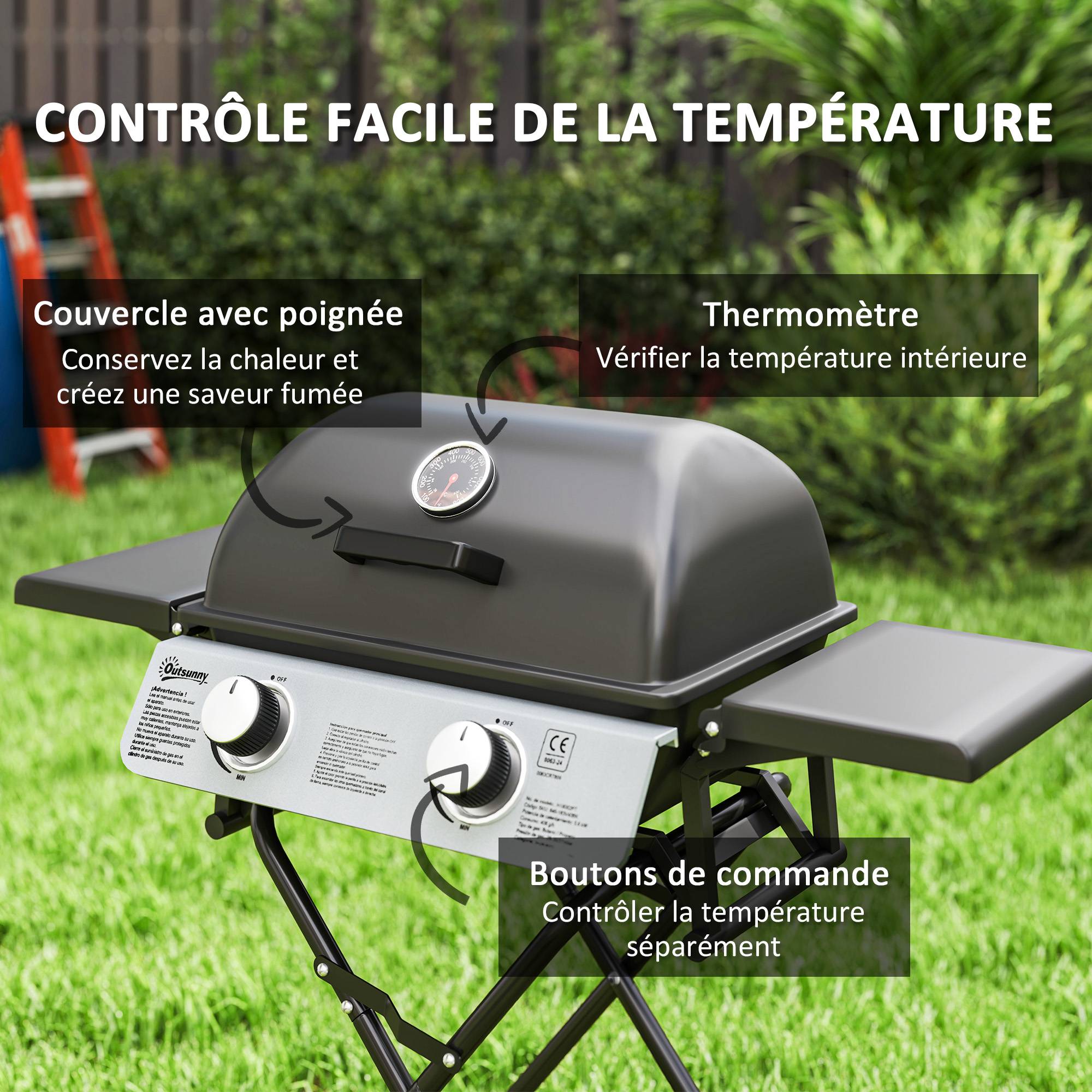 ComfortXL - Barbecue gaz portable acier noir 101 x 50 x 102 cm 2 brûleurs 5,6 kW avec roues - ComfortXL Outdoor Living - Image 7