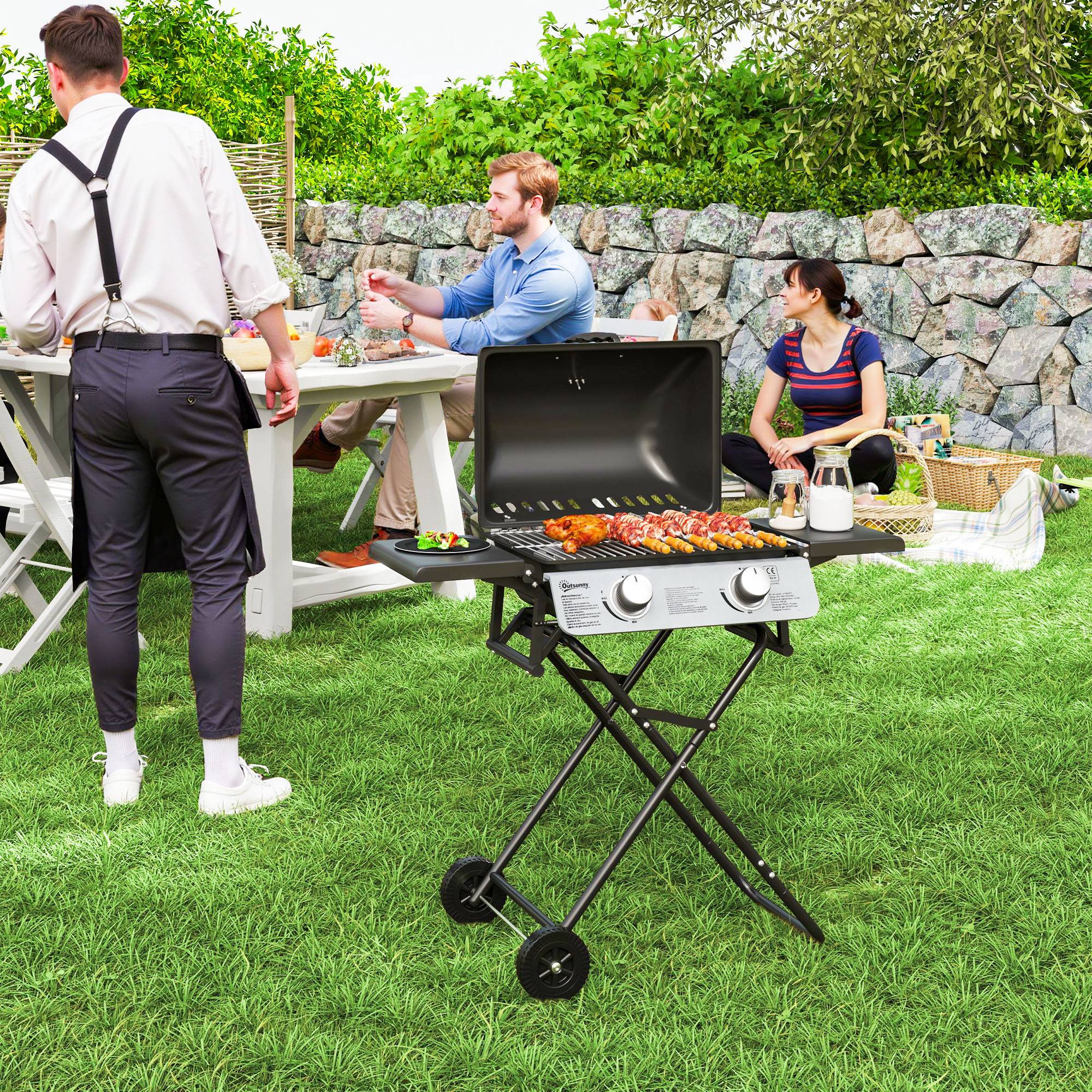ComfortXL - Barbecue gaz portable acier noir 101 x 50 x 102 cm 2 brûleurs 5,6 kW avec roues - ComfortXL Outdoor Living - Image 3