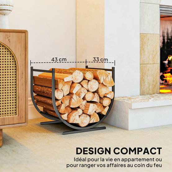 Range-bûches porte buche de cheminée incurvé robust pour intérieur et extérieur, cadre en métal, 43 x 33 x 38 cm, noir - Image 8
