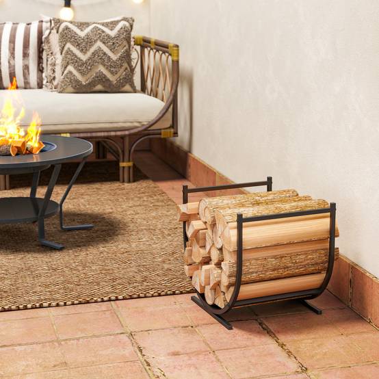 Range-bûches porte buche de cheminée incurvé robust pour intérieur et extérieur, cadre en métal, 43 x 33 x 38 cm, noir - Image 10