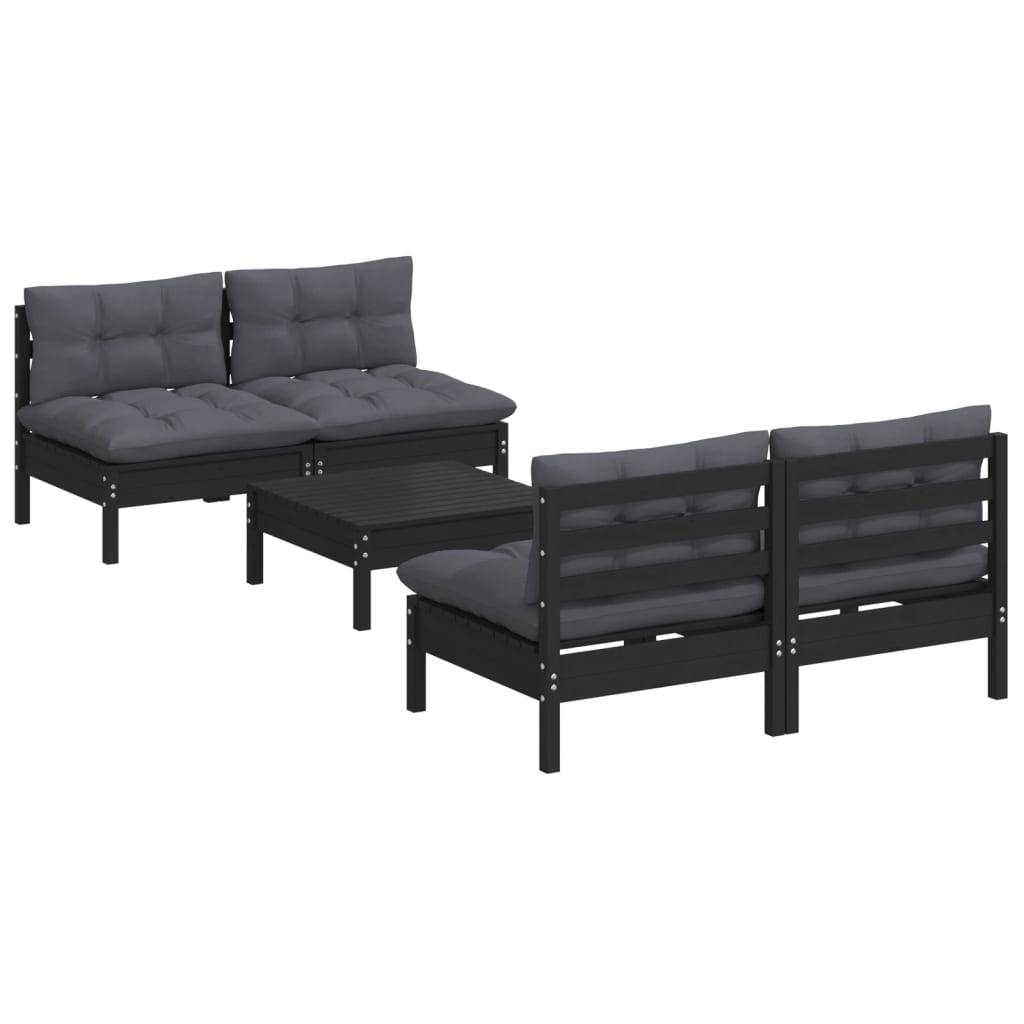 Helloshop26 - Salon de jardin meuble d'extérieur ensemble de mobilier 5 pièces avec coussins anthracite bois de pin - Image 1
