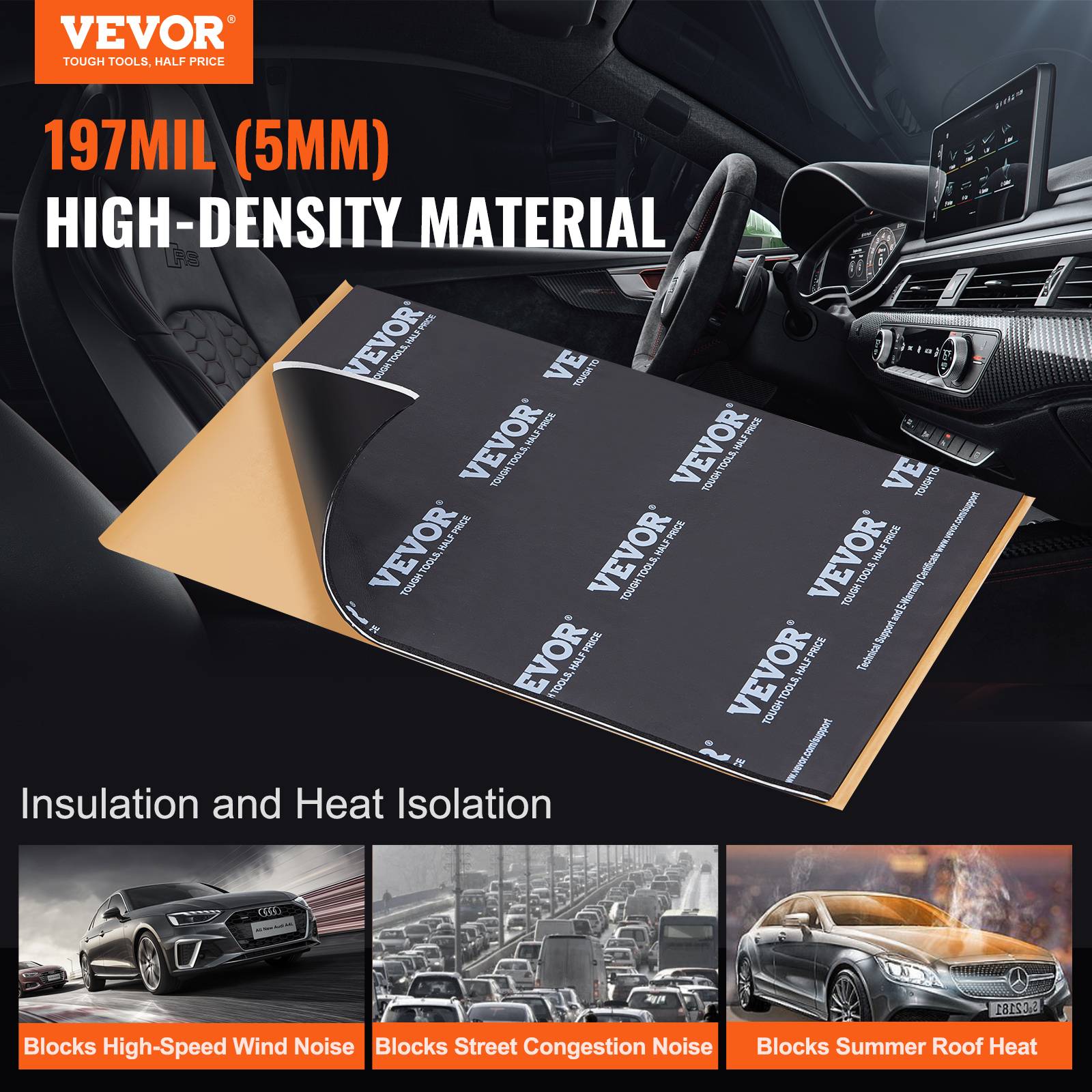VEVOR Tapis isolation phonique 5,1 mm, 2,3 m², caoutchouc butyle, voiture. - Image 2