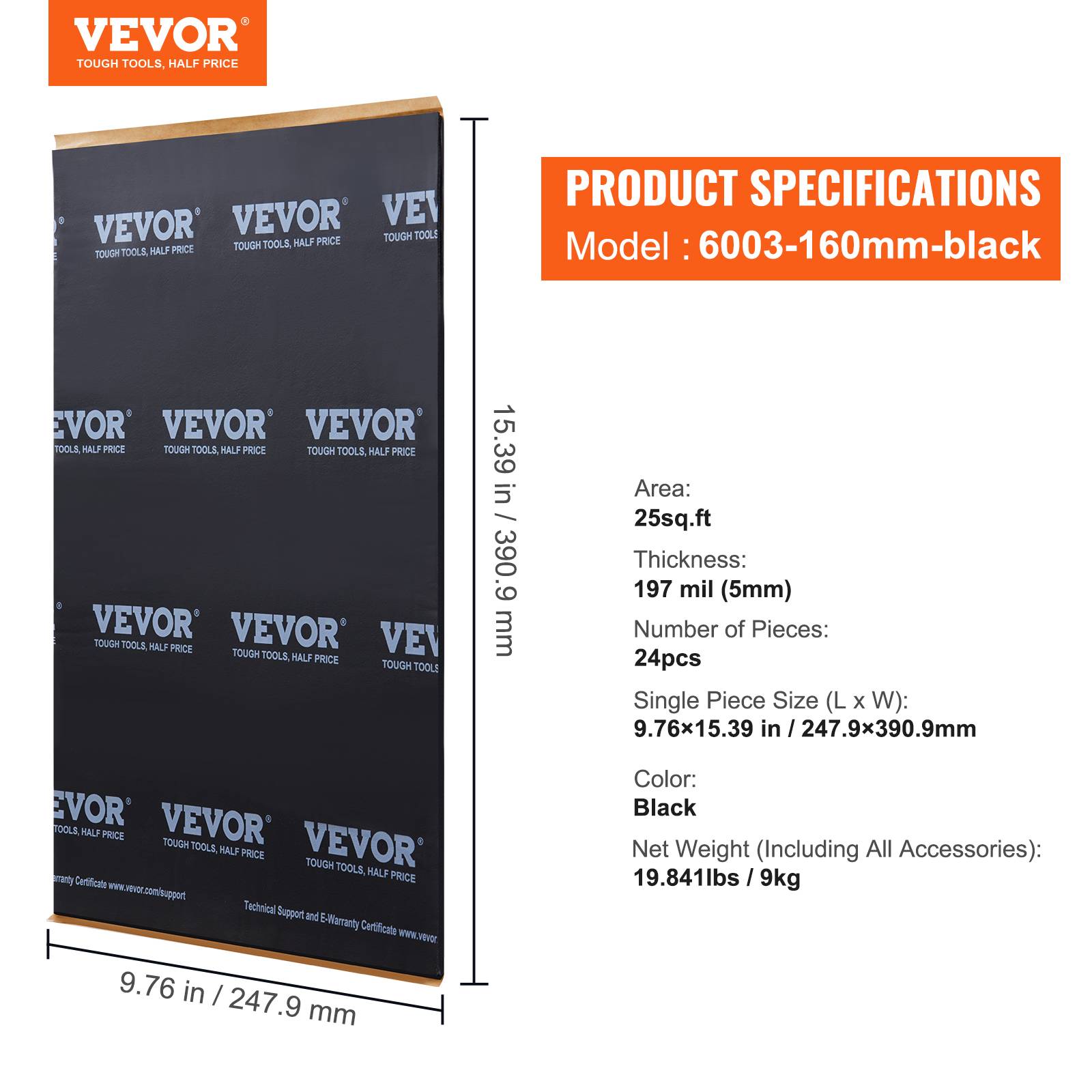 VEVOR Tapis isolation phonique 5,1 mm, 2,3 m², caoutchouc butyle, voiture. - Image 7