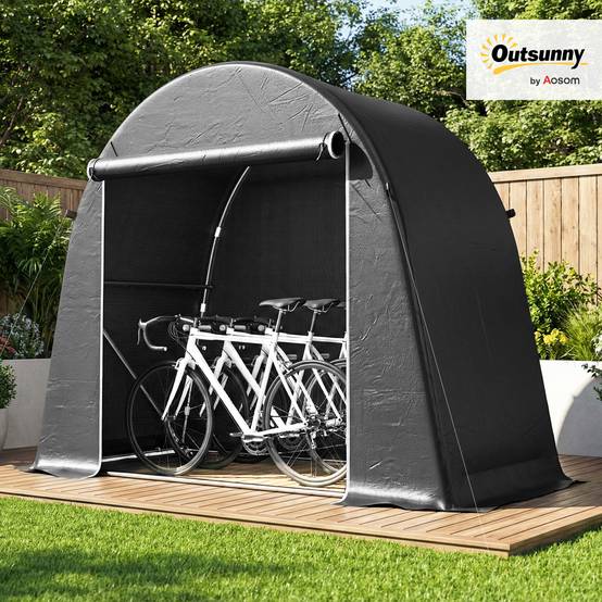 Outsunny - Abri de jardin étanche - porte enroulable fermeture éclair - pour vélo moto bois outils - 245x120x200cm - gris foncé - Outsunny - Image 10